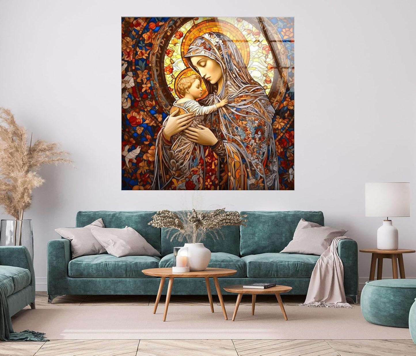 My Photostation.com 40WX60H'' Jesus and Virgin Mary Glass Wall Art Tempered Glass Printing Wall Decor Large Wall Art Wall Hangings