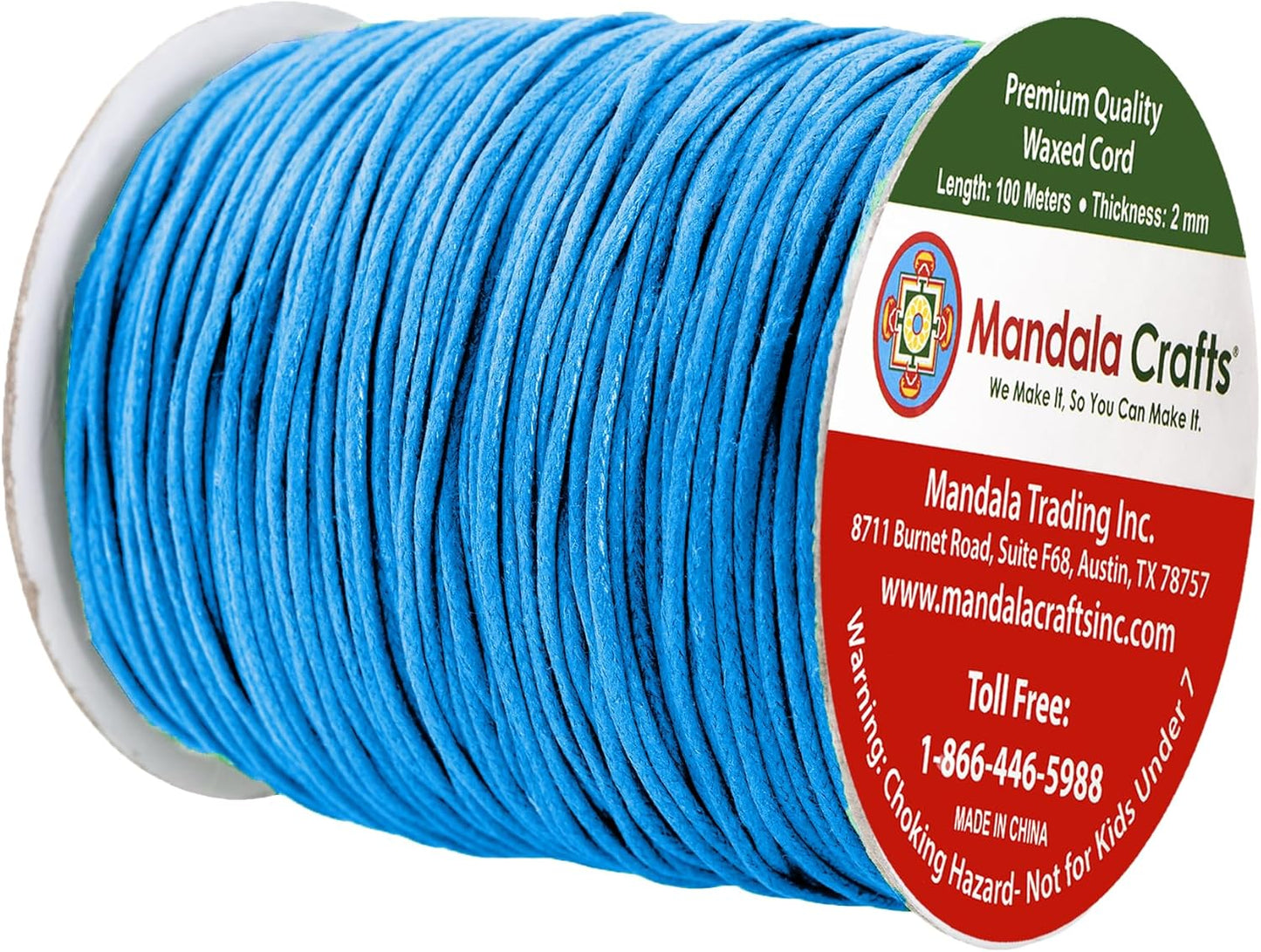 Mandala Crafts 2mm 109 Yards Sky Blue Cotton Waxed Cord for Jewelry Making Bracelet Cord Waxed String - Beading String Thread Jewelry Cords for Necklaces String