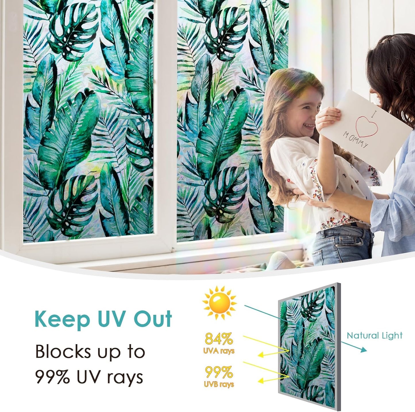 DKTIE Nature Pattern Rainbow Window Film Decorative Stained Glass Window Film Static Cling Films Easy Apply Removable Comes with Tools (U560-rainbow, 35.4" x 78.7")