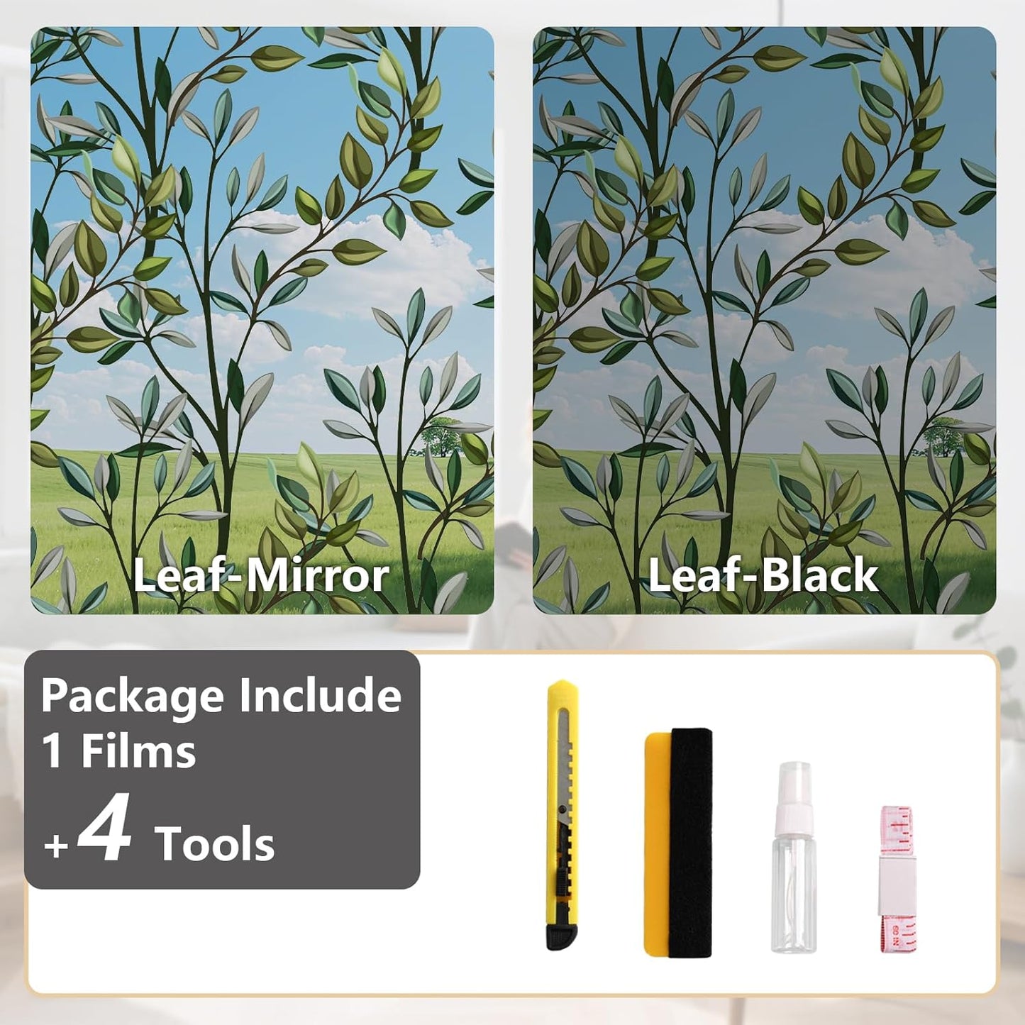 NINETREX One Way Window Privacy Film, Daytime Privacy Static Cling Sun Blocking Anti UV Reflective Window Tint for Home and Office 23.6 x 157.4 inches, Silver Leaf