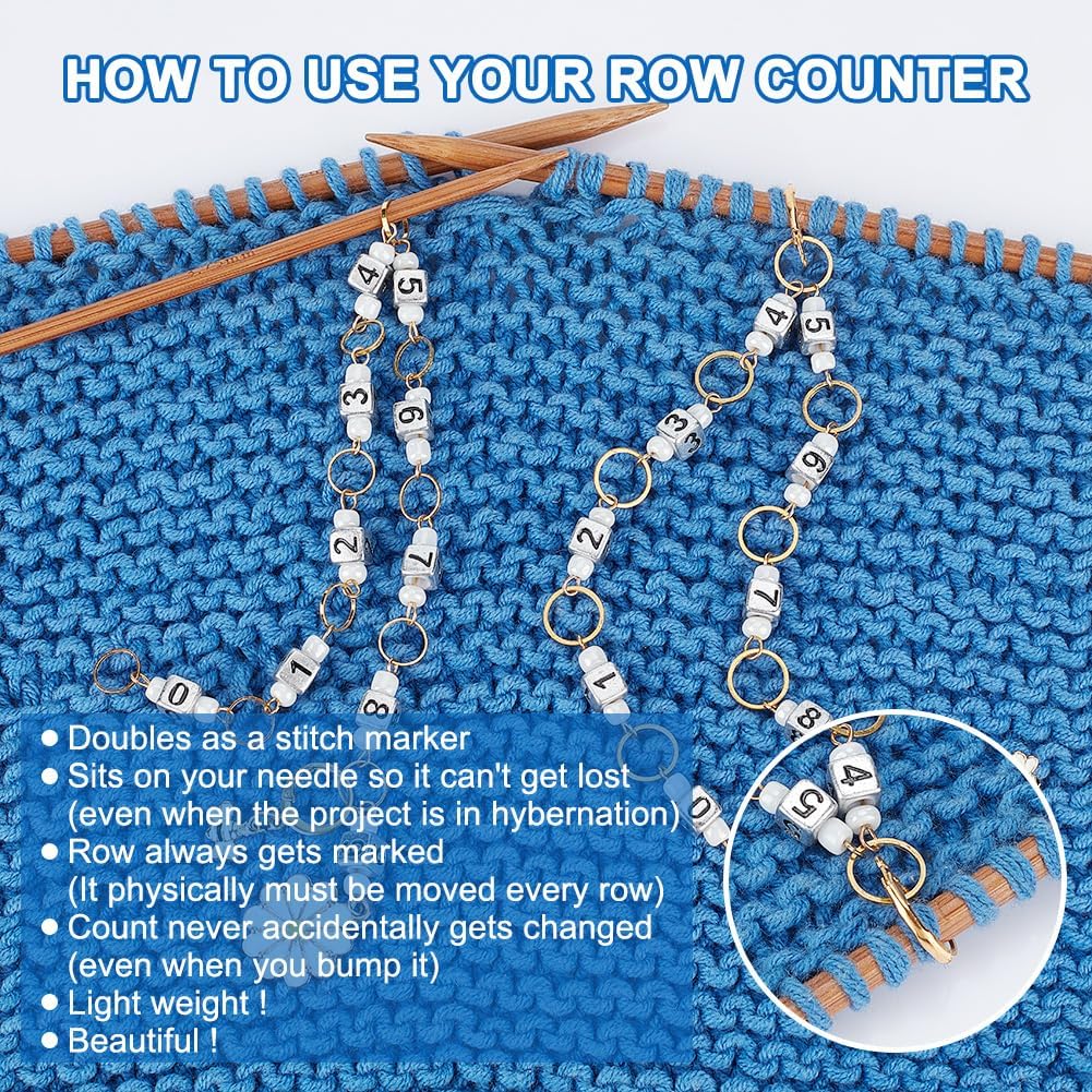 NBEADS 2 Pcs Flower and Bee Knitting Row Counter Chains, Number Beads Acrylic Stitch Markers Row Counting Accessories for Knitting Crochet Tracking Project Progress