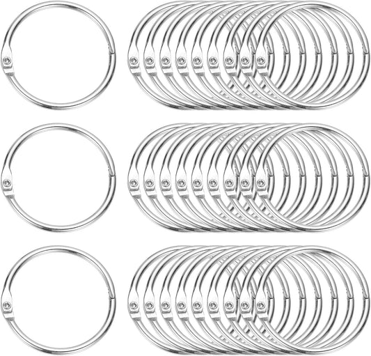 PATIKIL 1.5" x 1.8" Loose Leaf Binder Rings, 30 Pcs Metal Book Rings Nickel Keychain Ring for Paper Index Cards Flash Card Notebook Rings Office Home Book Binder, Silver Tone
