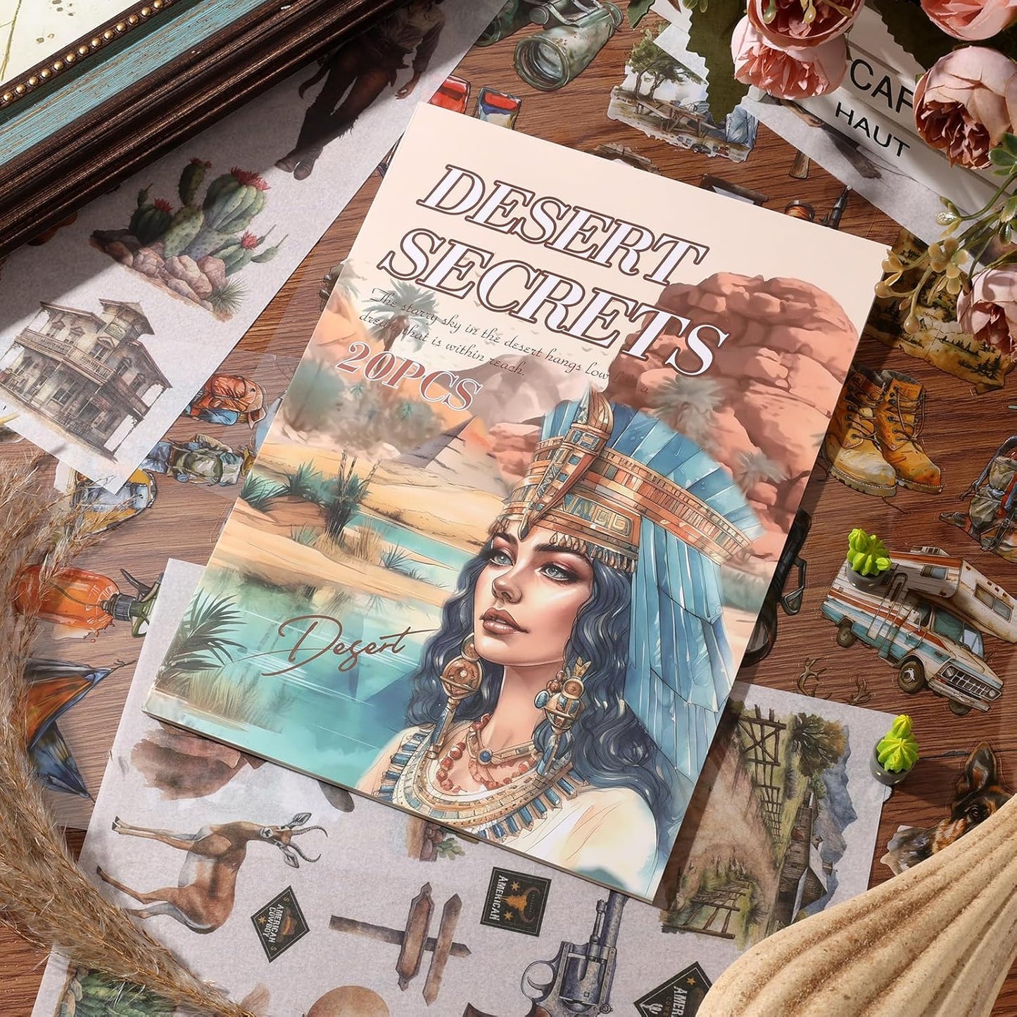Egypt Travel Scrapbook Stickers 20 Sheets 240 Pre-Cut Washi Stickers PET Transparent Desert Book Sticker for journaling Decorative or DIY Paper Crafts Arts and Crafting Projects