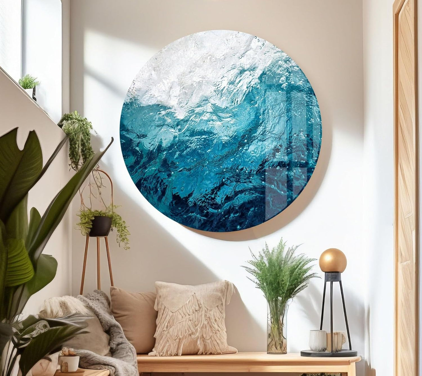 My Photostation.com 43Wx27H'' Blue Waves Abstract Glass Wall ArtTempered Glass Printing Wall Decor Large Wall Art Wall Hangings