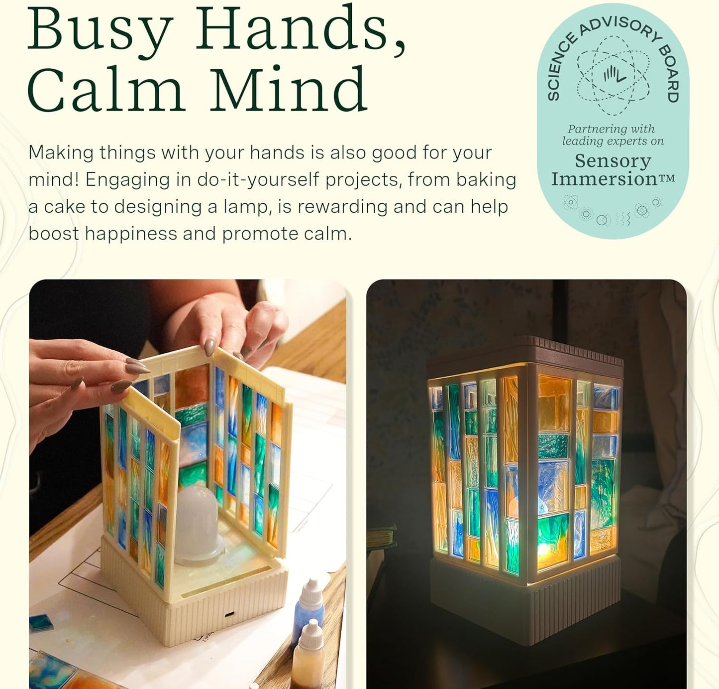 Lifelines FlowCrafts, Decorative Tile Lamp - Customize a Functional Lamp with 60 Tiles, 6 Mixable Paint Colors & Light Source Included - Sensory Arts & Crafts Kit for Teens & Adults