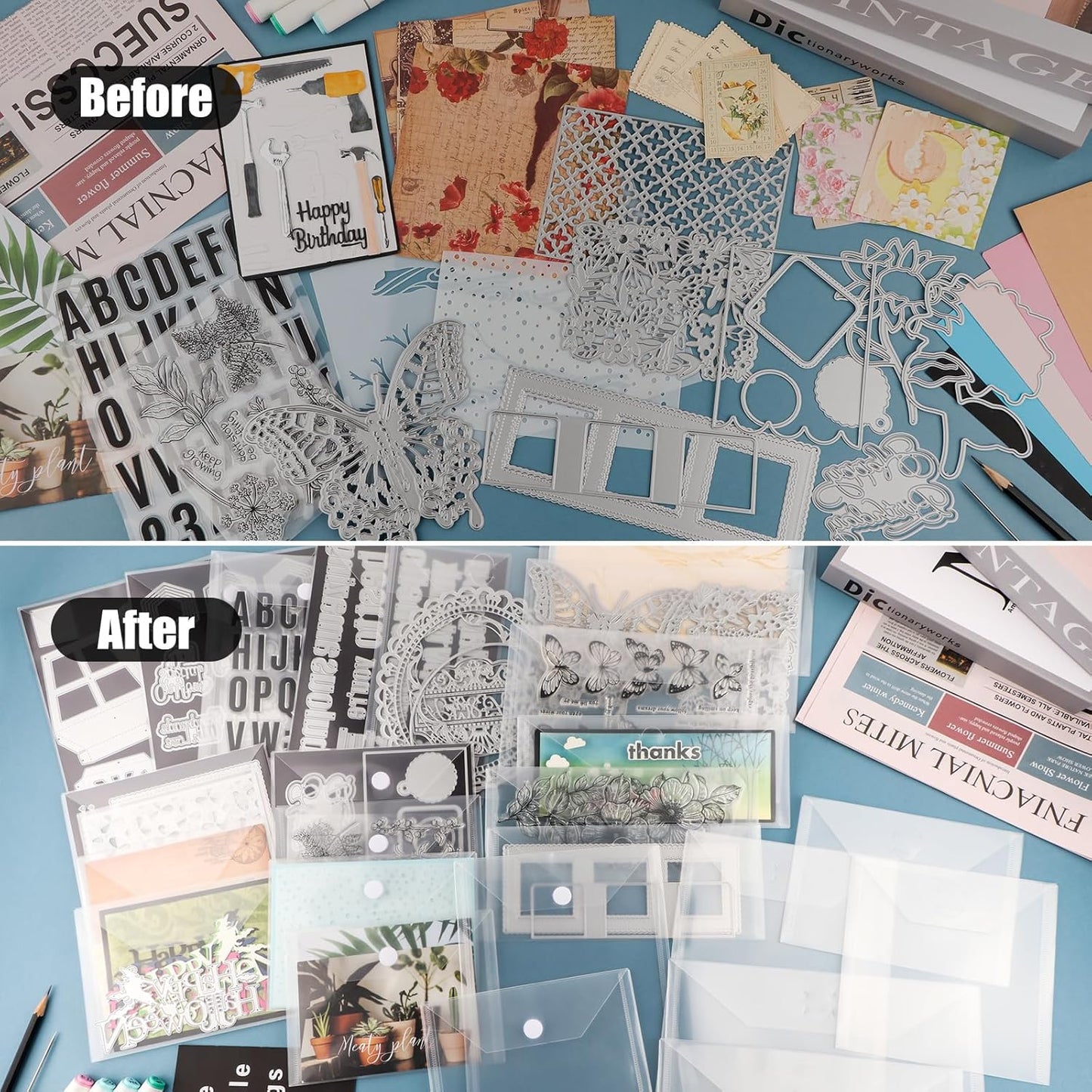 BAOFALI 100 Pcs/Set 5 Sizes Clear Stamp and Die Storage Pockets, Stamp Storage Bags, Plastic Envelopes, Scrapbooking Storage Die Cuts for Stencil Storage Card Making Cutting Dies