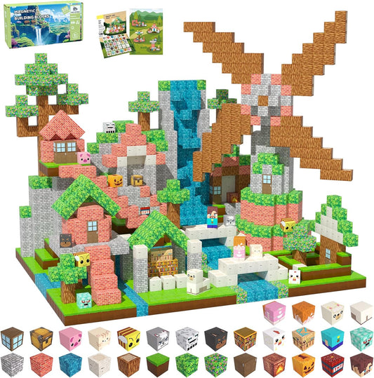 Magnetic Blocks, Magnetic Tiles Building Blocks, Magnet Cubes STEM Sensory Game Toys Christmas Birthday Gifts for Kids Boys Girls Age 3+ (Forest H)