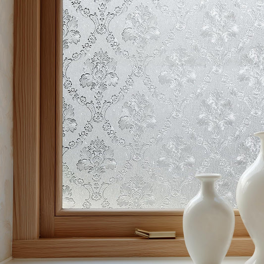 Window Privacy Film Decorative for Front Door, Bathroom Static Cling Stained Glass Sticker Opaque Heat Control UV Blocking Non-Adhesive for Home Windows 23.6y x 78.7 inches Damask