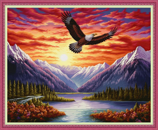 Disnesart Cross Stitch Stamped Full Embroidery Kits DIY 11CT Cotton Thread Printed DIY Needlepoint Kits Craft Needlework Set Cross-Stitch Stamped Sets-Mountain Eagle 16x20 inch