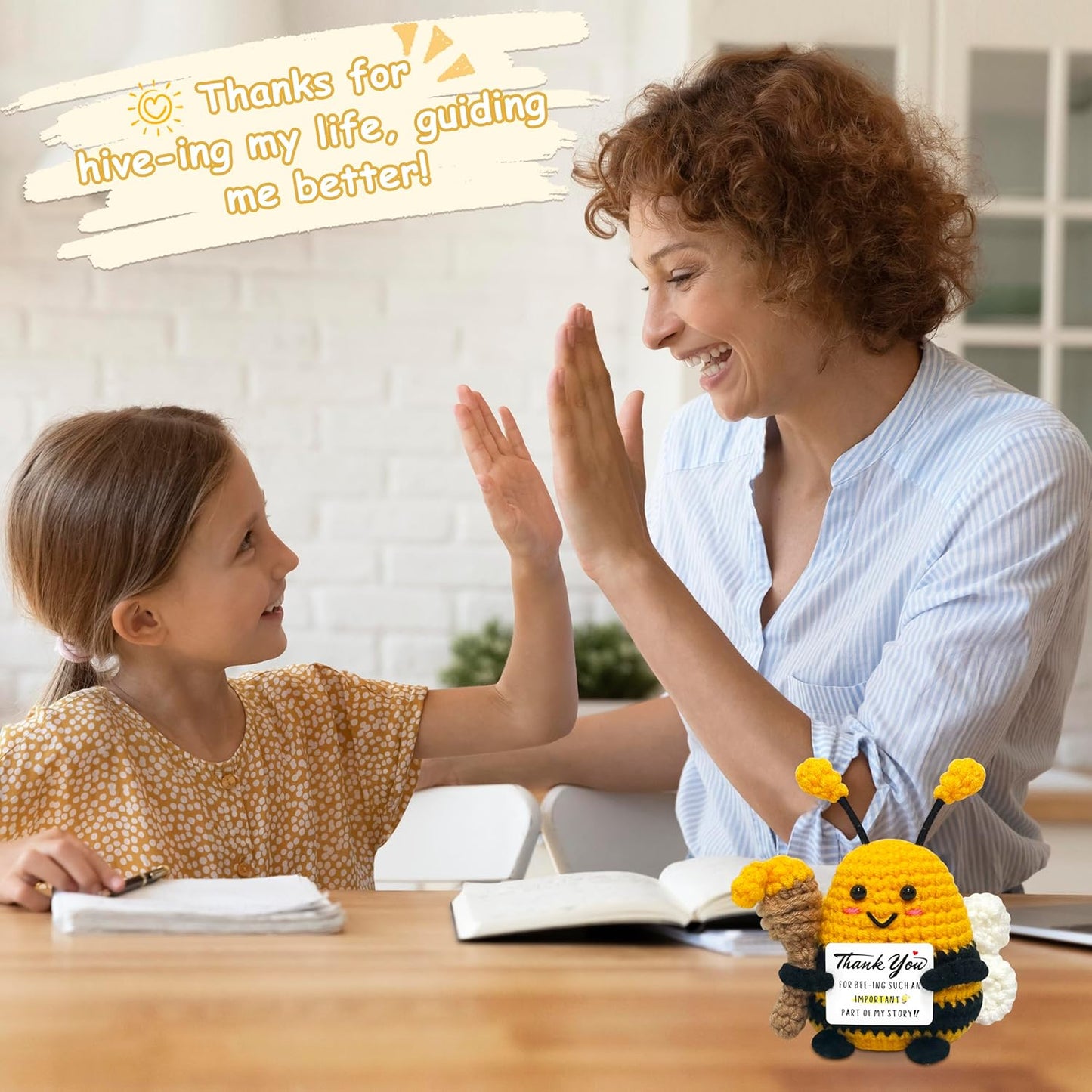 Thank You Gifts for Women Men - Appreciation Gifts for Coworker, Boss, Mom, Friends, Wife, Positive Bee Crochet Animals, Teacher Appreciation Gift, Thank You Cheer Up Gift, Handmade Crochet Bee Decor