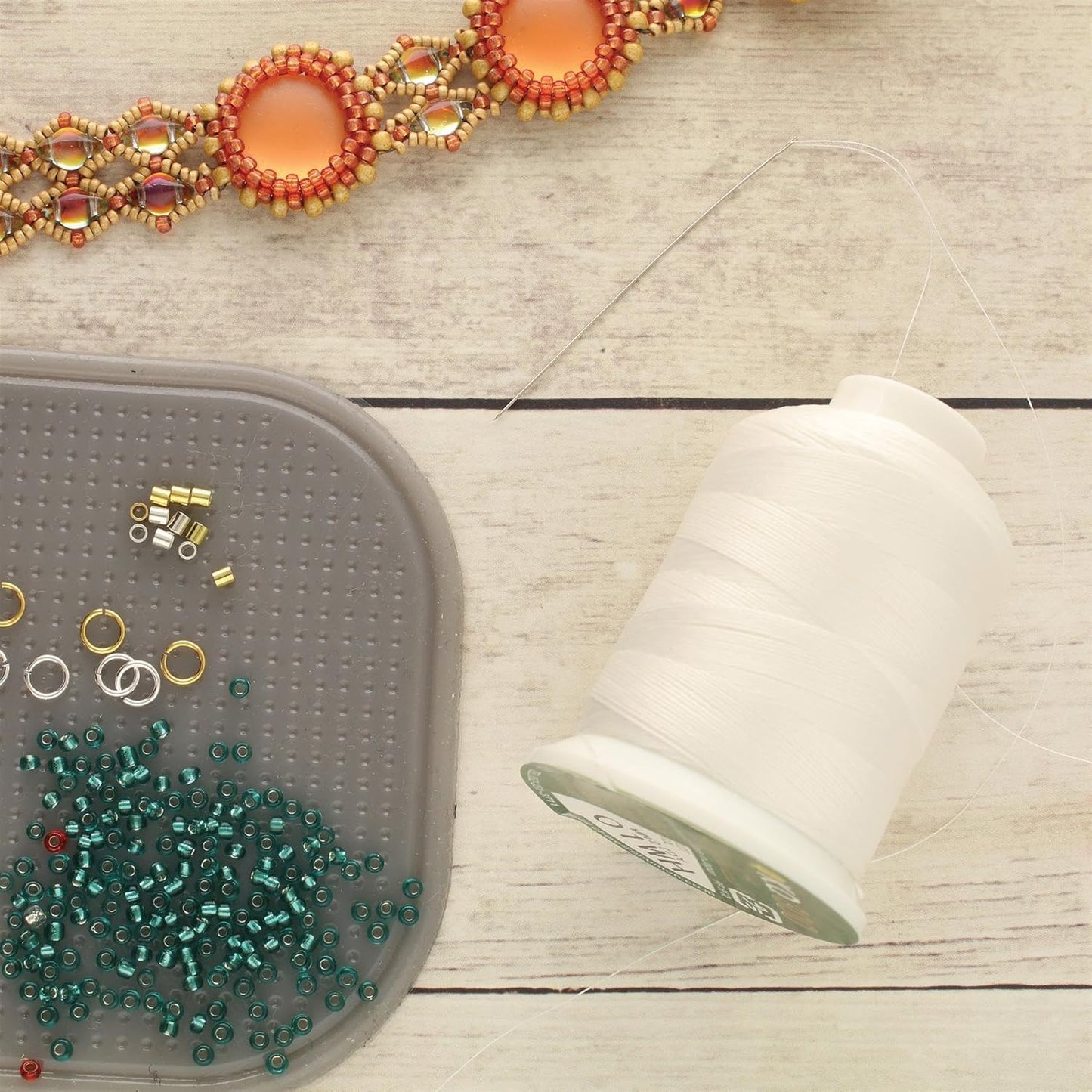 KO Thread, Nylon Beading Thread, White Color, Japanese Pre-Waxed 100% Nylon, 440TEX, Tangle Resistant Knotting Cord, 300 meter/330 Yard per Spool - Use for Seed Bead Projects, Loom Work, Bead Weaving