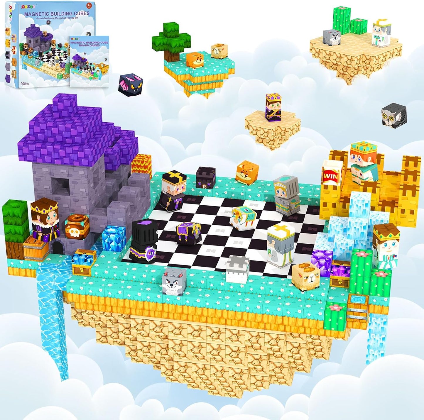 Magnetic Blocks Board Games Chess Set, Magnetic Tiles Building Blocks Kids Classroom Must Haves Montessori Education Sensory Magnet Cubes Toys, Toddler Birthday Gift for 3+ Year Old Boys Girls.