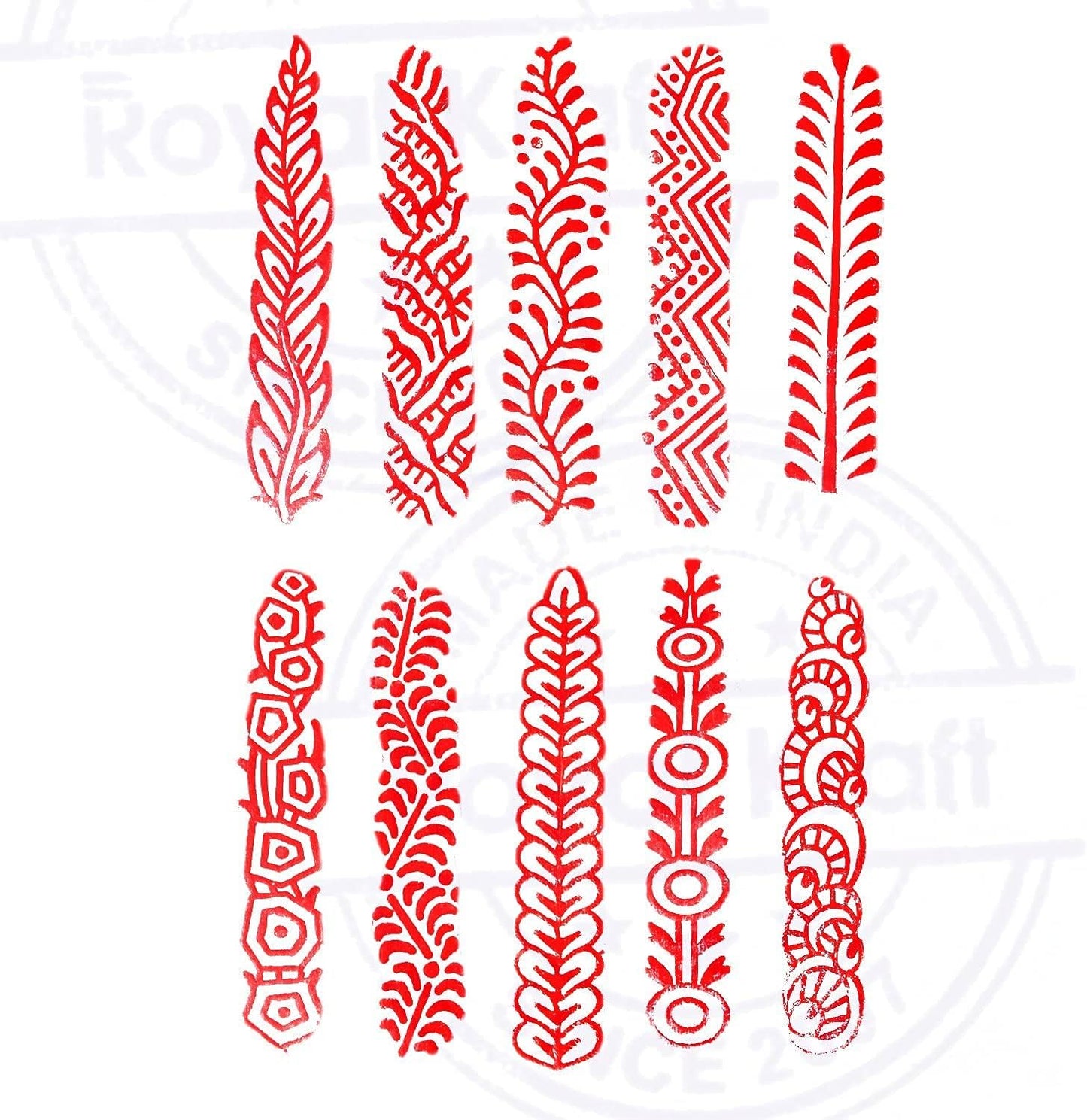 AnNafi® Mehendi Print Blocks| Border Pattern Wooden Stamps (Set of 10)| Fabric Wooden Stamps Border Pattern Printing Blocks| Designer Craft for Mehandi Textile Pottery Saree Border Canvas Painting |