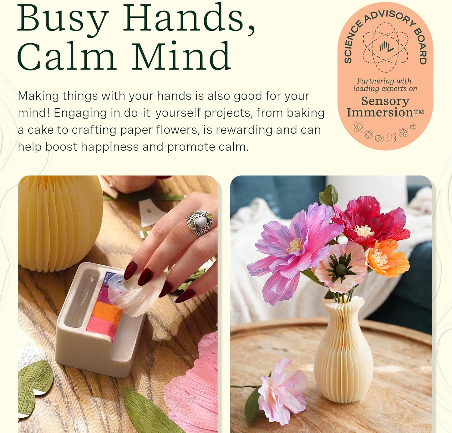 Lifelines FlowCrafts, Paper Flower Bouquet - Create a 5-Flower Bouquet with 80+ Petals, 2 Leafy Sprigs & Elegant Vase - Sensory Arts & Crafts Kit for Teens & Adults - Paper Decorations