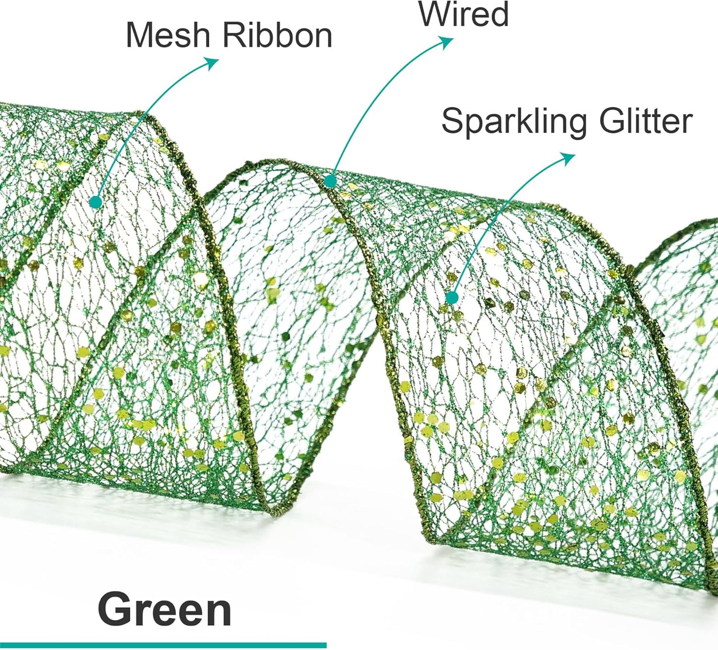 CT CRAFT LLC Sparkling Glitter Mesh Wired Ribbon 6" x 10 Yards Green for Christmas Home Decor Bow Gift Wrapping DIY Crafts Wreath