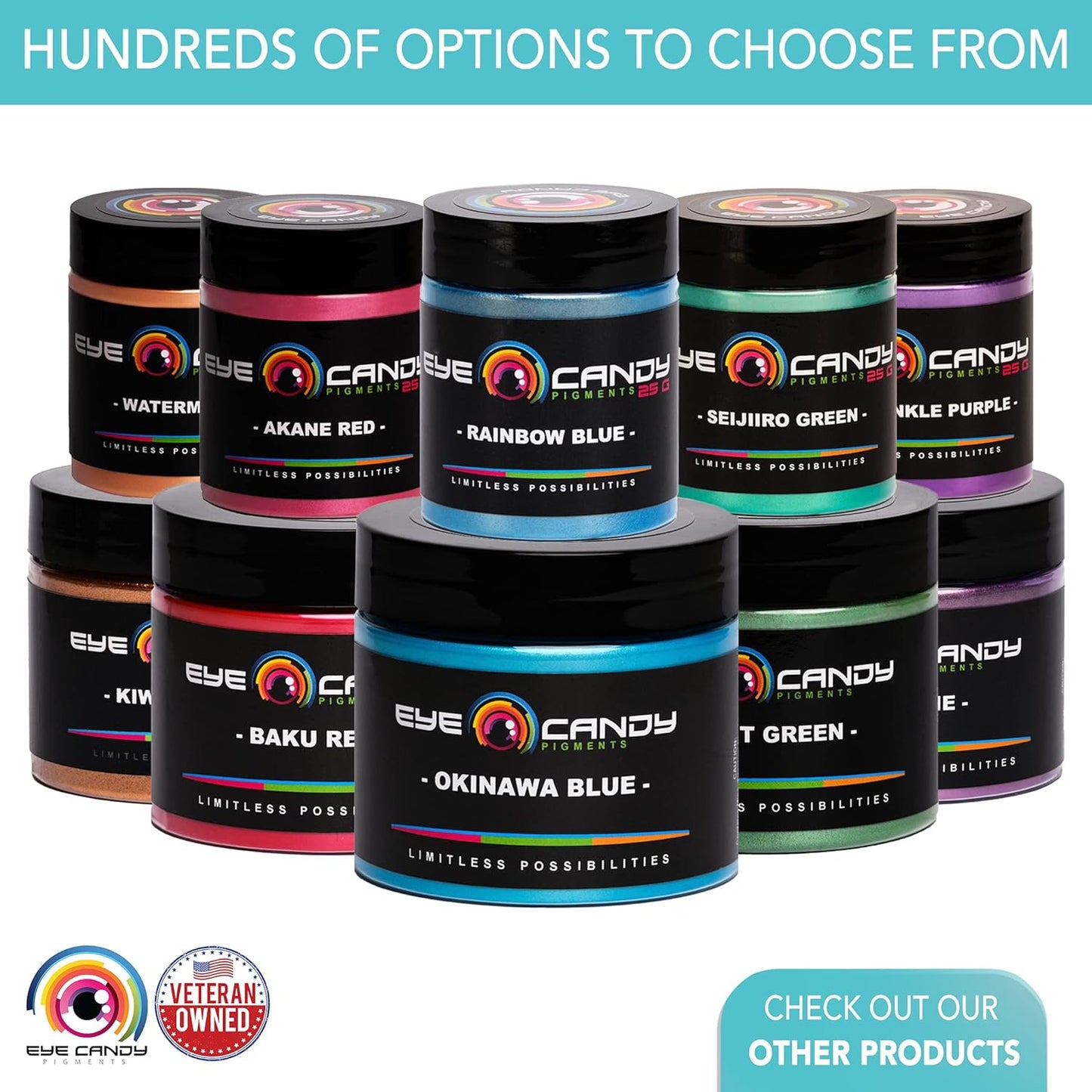 Eye Candy Pigments Variety Mica Pigment Powder Set B - Epoxy Resin Art - Woodworking - Cosmetic Grade Mica Powder - Bath Bombs - Pigment Powder Variety Pack - 50g - Non-Toxic - Skin Safe