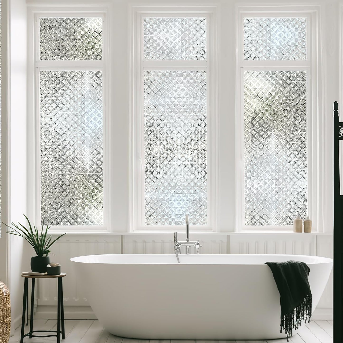 Qualsen Window Privacy Film, Stained Glass Window Film Heat Control UV, Frosted Rainbow Bathroom Decorative Film 3D Static Clings, Peel and Stick Window Tint for Home,35.4x78.7inch