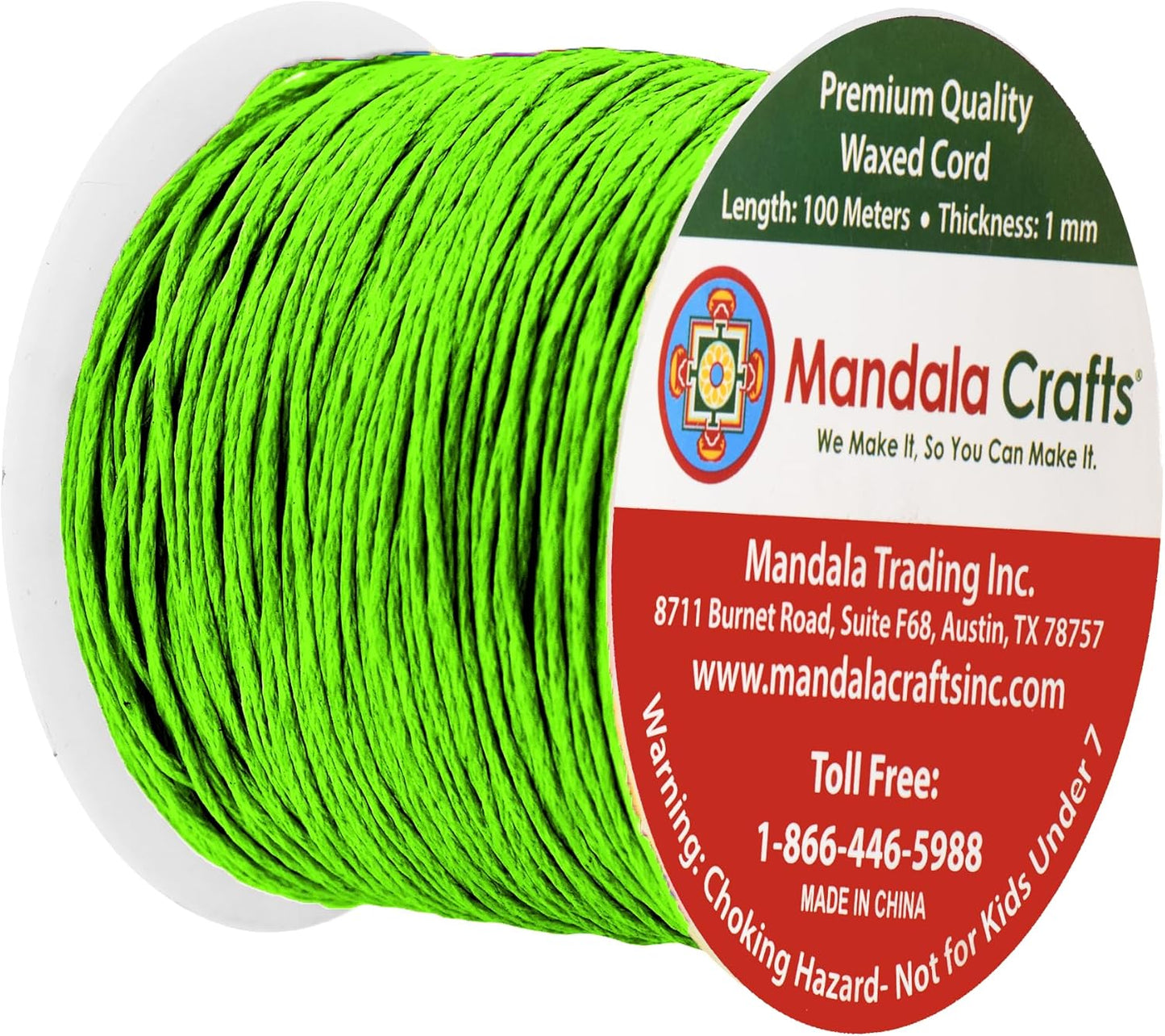 Mandala Crafts 1mm 109 Yards Lime Green Cotton Waxed Cord for Jewelry Making Bracelet Cord Waxed String - Beading String Thread Jewelry Cords for Necklaces String