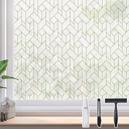 DKTIE Geometric Art Stained Glass Window Film Bathroom Window Privacy Film Frosted Glass Static Clings Non Adhesive with Installation Tools, Modern Home Improvement Style (S120, 17.7'' x 78.7'')