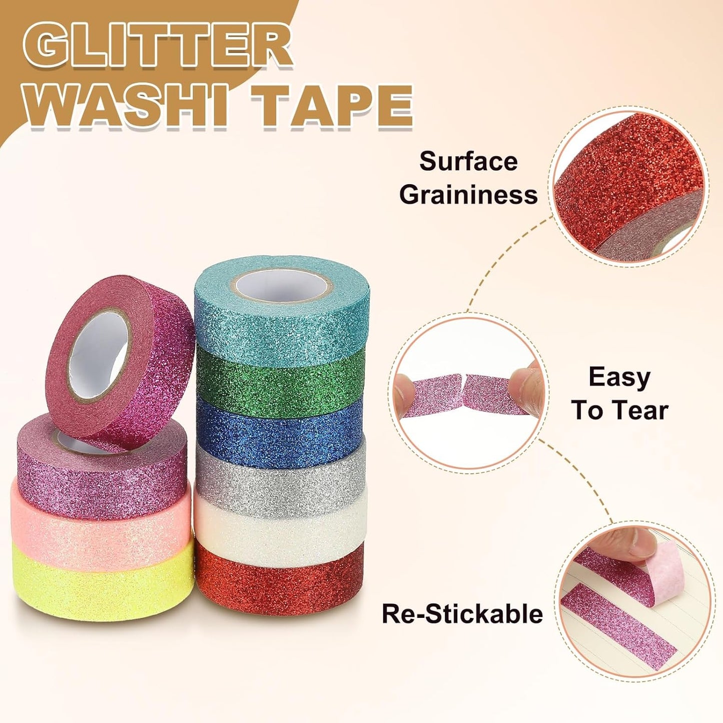 PATIKIL 1 Roll Glitter Paper Washi Tape, Washi Decorative Tape for Crafts, Blue