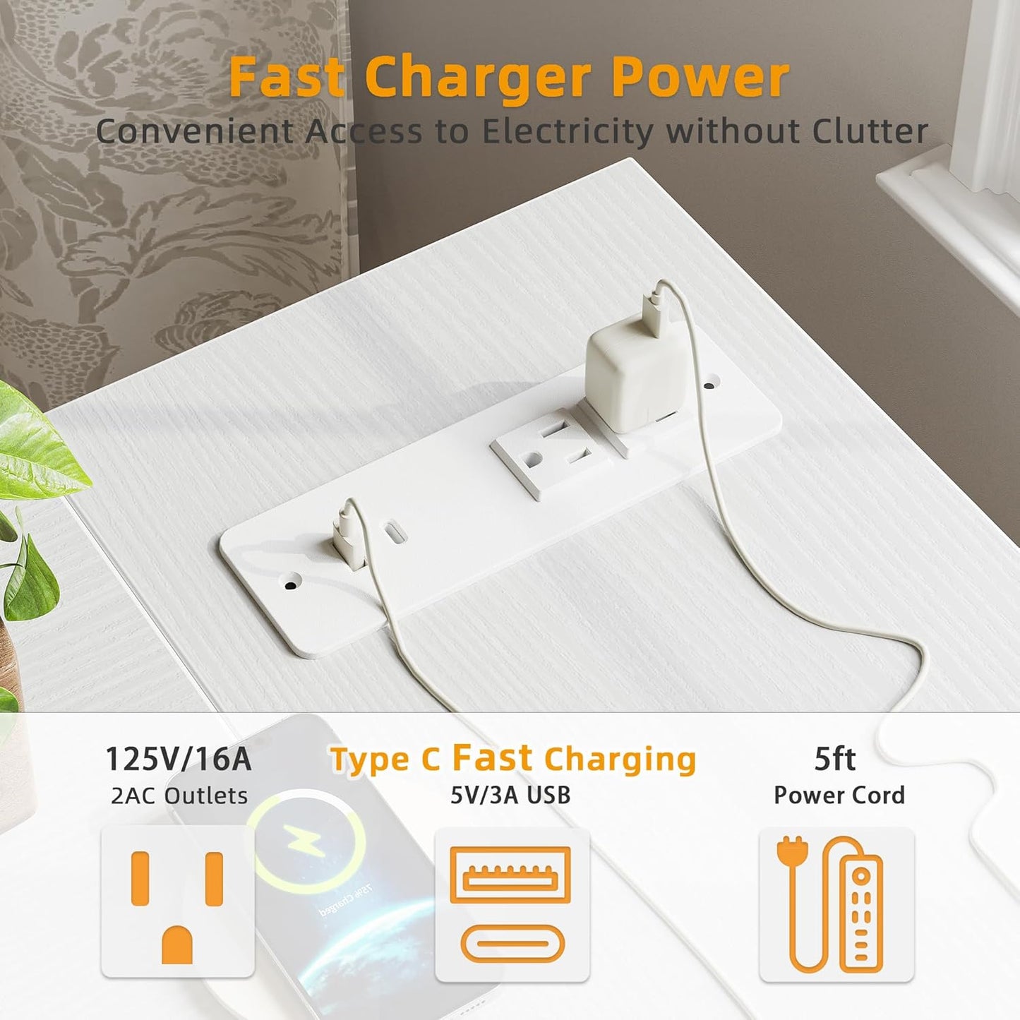 TIQLAB L Shaped Computer Desk with Power Outlets, 55 Inch Small Corner Desk with Reversible Shelves, Gaming Desk Computer Table Study Writing Desk for Home Office Small Space, White