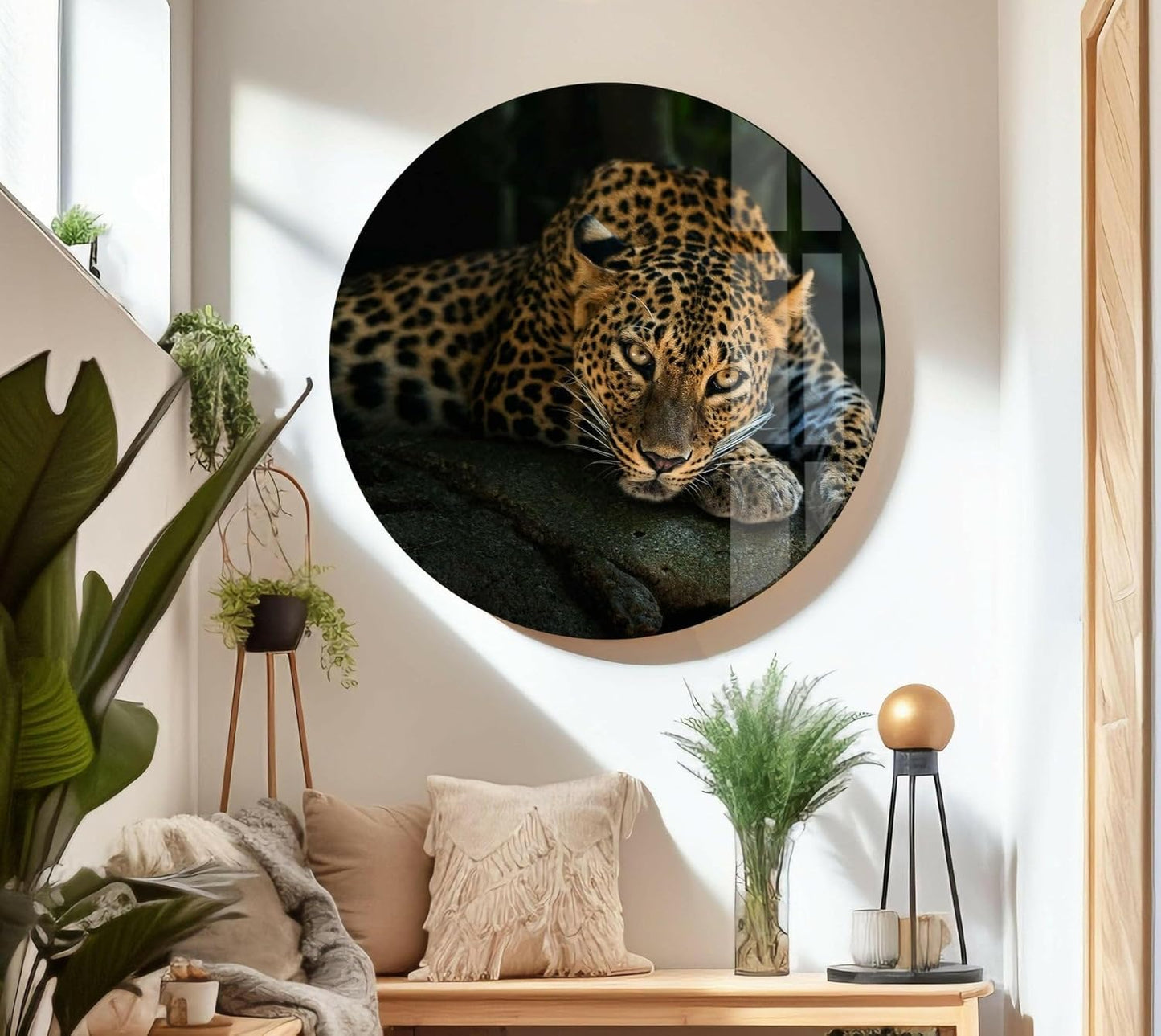 My Photostation.com 43Wx27H'' Fierce Leopard Glass Wall ArtTempered Glass Printing Wall Decor Large Wall Art Wall Hangings