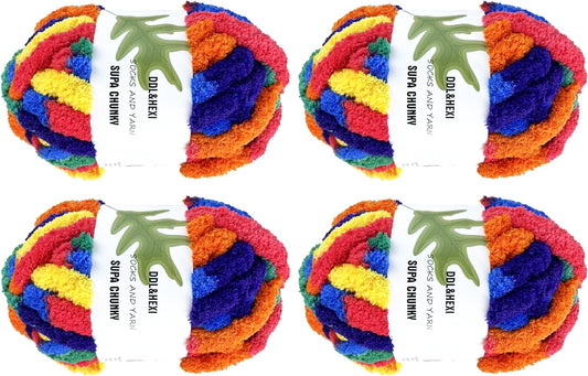 DDL&HEXI 4 Pack Super Chenille Chunky Yarn for Hand Knit, Blanket Making Kit, Jumbo Knitting, 4x8oz (226g) per Bag, Soft Polyester for Crochet, Knitting, and DIY Projects (203-4)