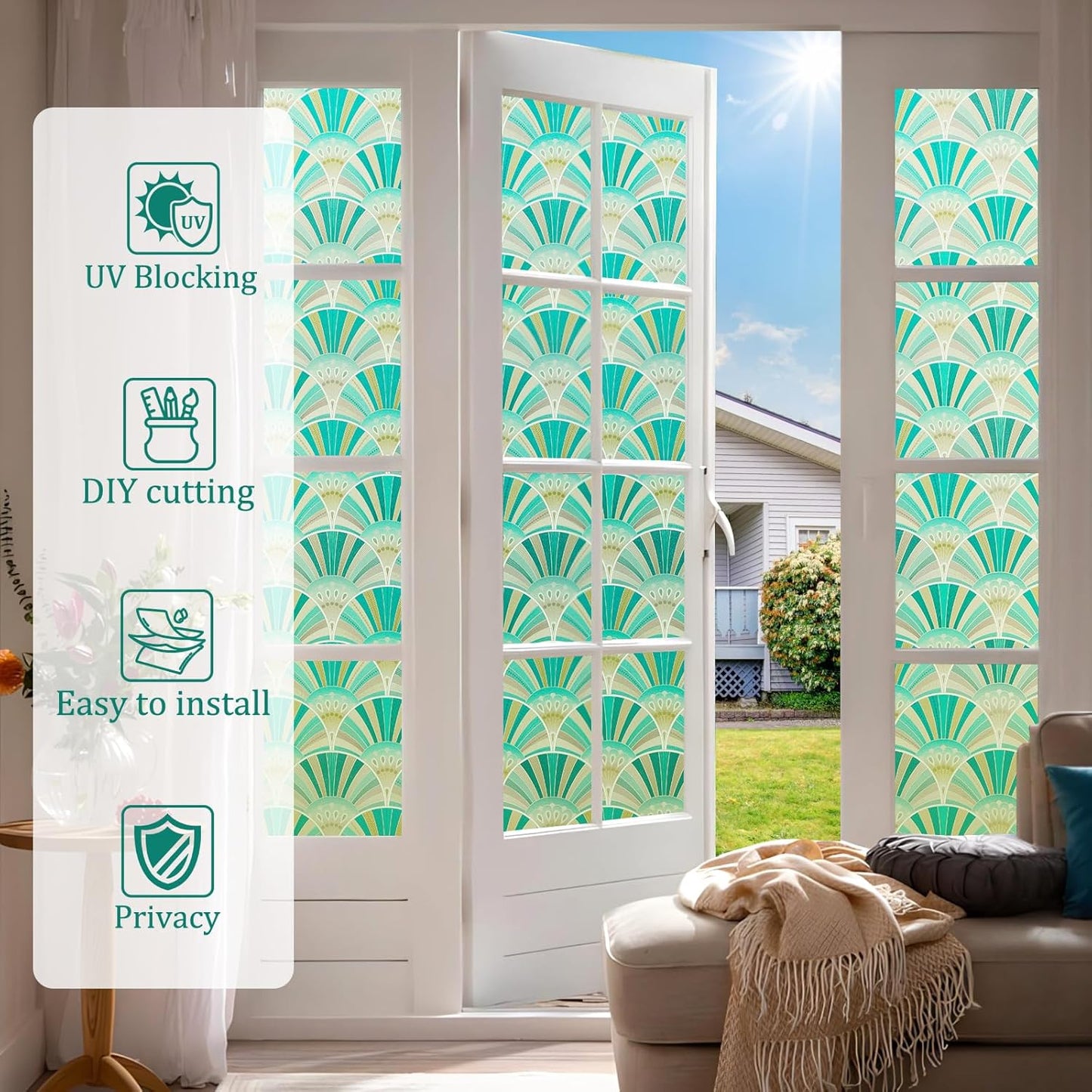 Beautyhero Window Privacy Film, Frosted Reeded Glass Cling, 3D Decorative Coverings with UV Blocking, Static Cling Tint for Bathroom Doors Cabinet