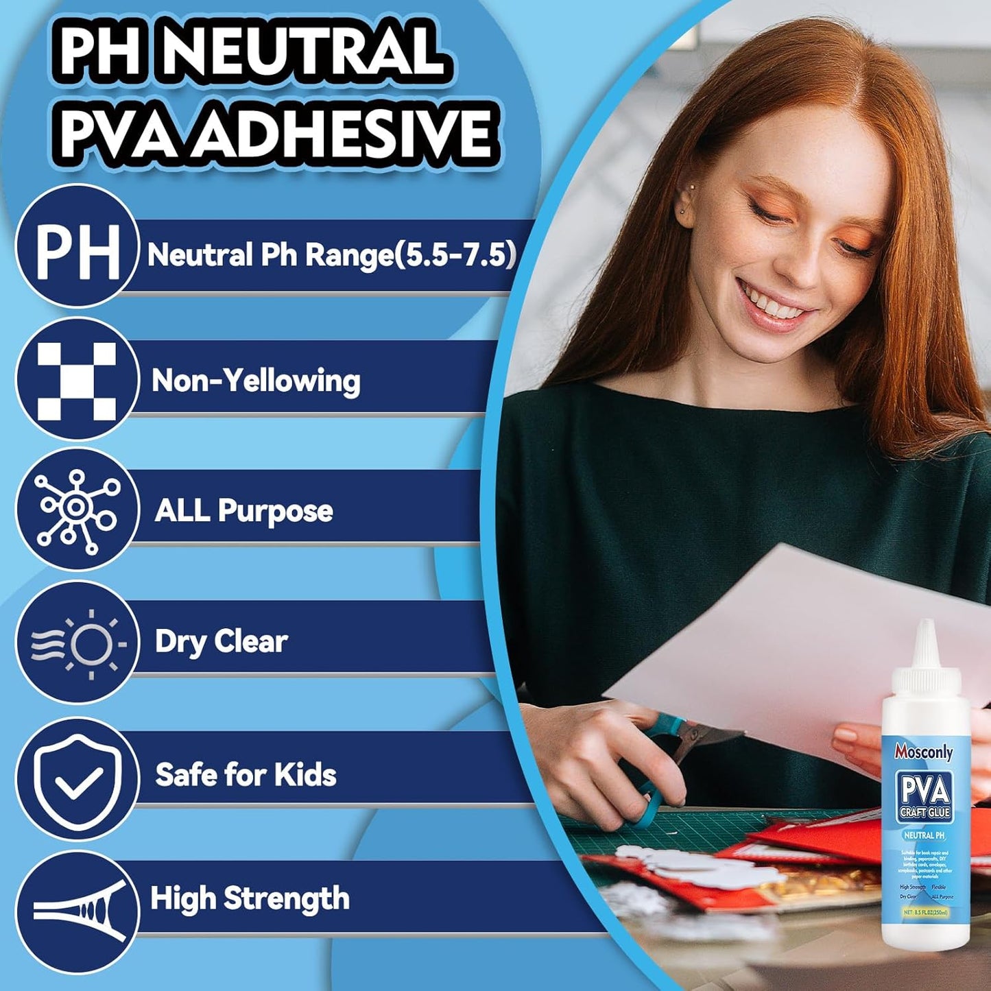 PH Neutral PVA Glue, 8.5 Oz Art Precision Craft Glue, Archival Quality Acid-Free Book Binding Adhesive, Dries Clear & Flexible,Ideal for Framing, Collages, Paper Crafts