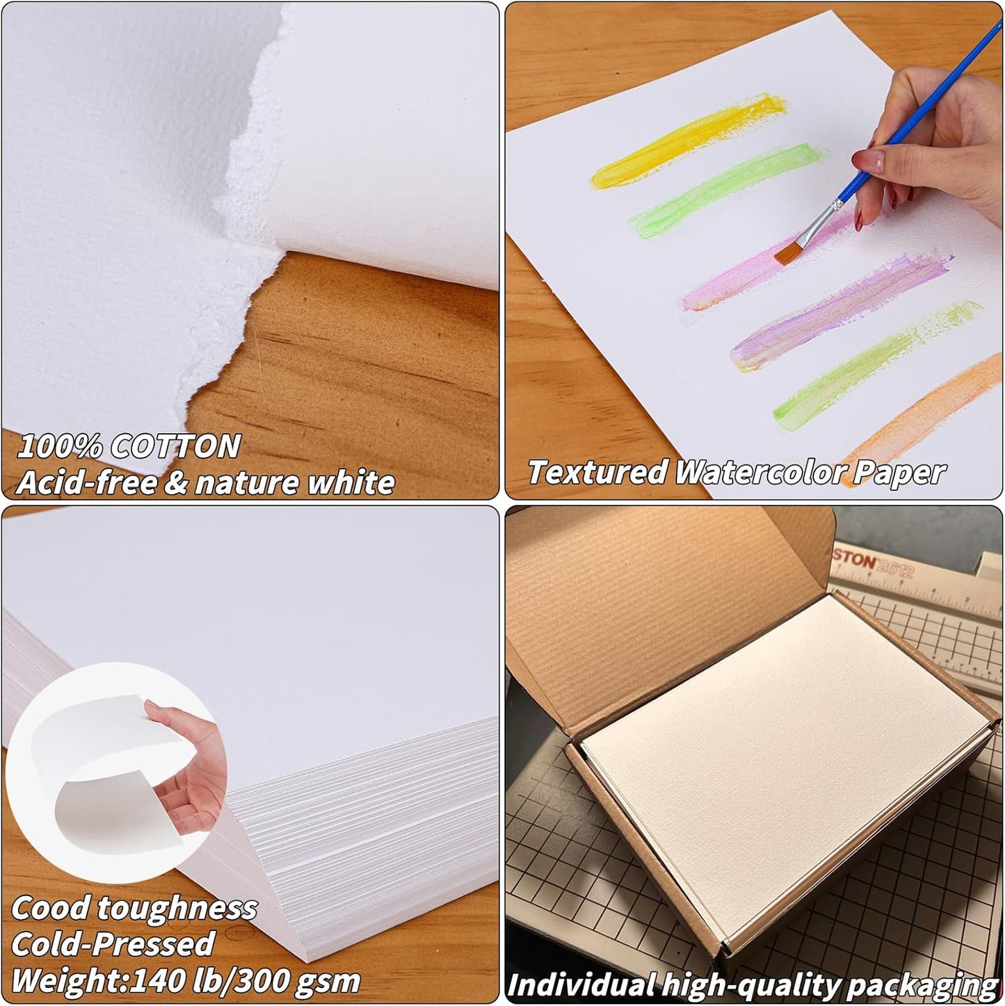 300 Sheets Cotton Watercolor Paper Bulk -140LB/300GSM Art Paper-8.5 x 11 inch Painting & Craft Paper, Finger Paints, Watercolor, Tempera, Drawing, Art Room & Home School Crafts