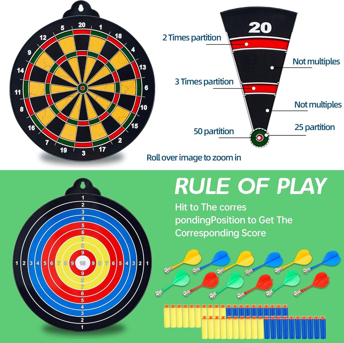 Magnetic Dart Board for Kids-12Magnetic Dart/Sticky Balls Or 2 Toy Gun+40 Foam Dart.Indoor/Outdoor Kids Games and Party Games,Christmas Birthday Gifts Toys for 3-12 Year Old Boys