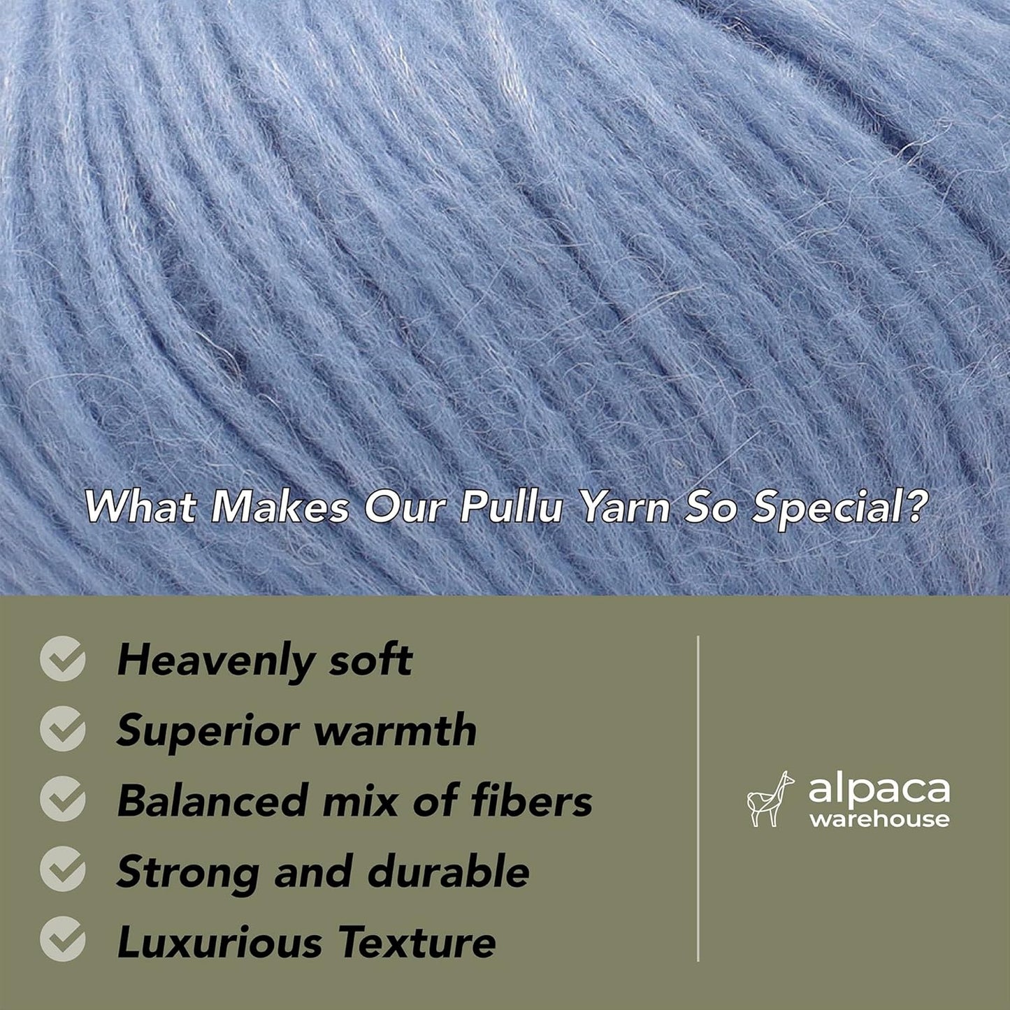 Pullu - Baby Alpaca Merino Wool Yarn Set of 3 Skeins (150 Grams) Worsted Weight - Sourced Directly from Peru - Heavenly Soft and Perfect for Knitting and Crocheting (Soft Blue)