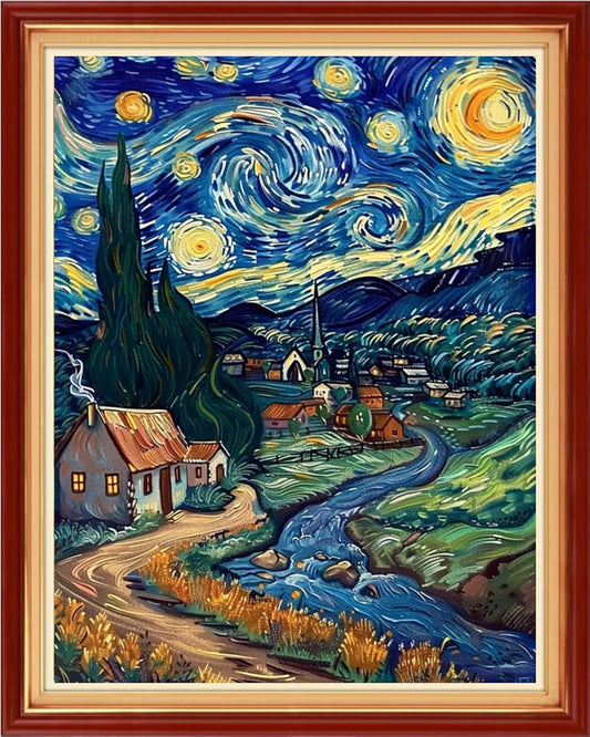 Magxvouy Cross Stitch Kits Stamped Full Range of Embroidery Kits,Cross Stitch Patterns Needlework Kits for Beginners 11CT Printed Kits&Starry Night 16x20 inch