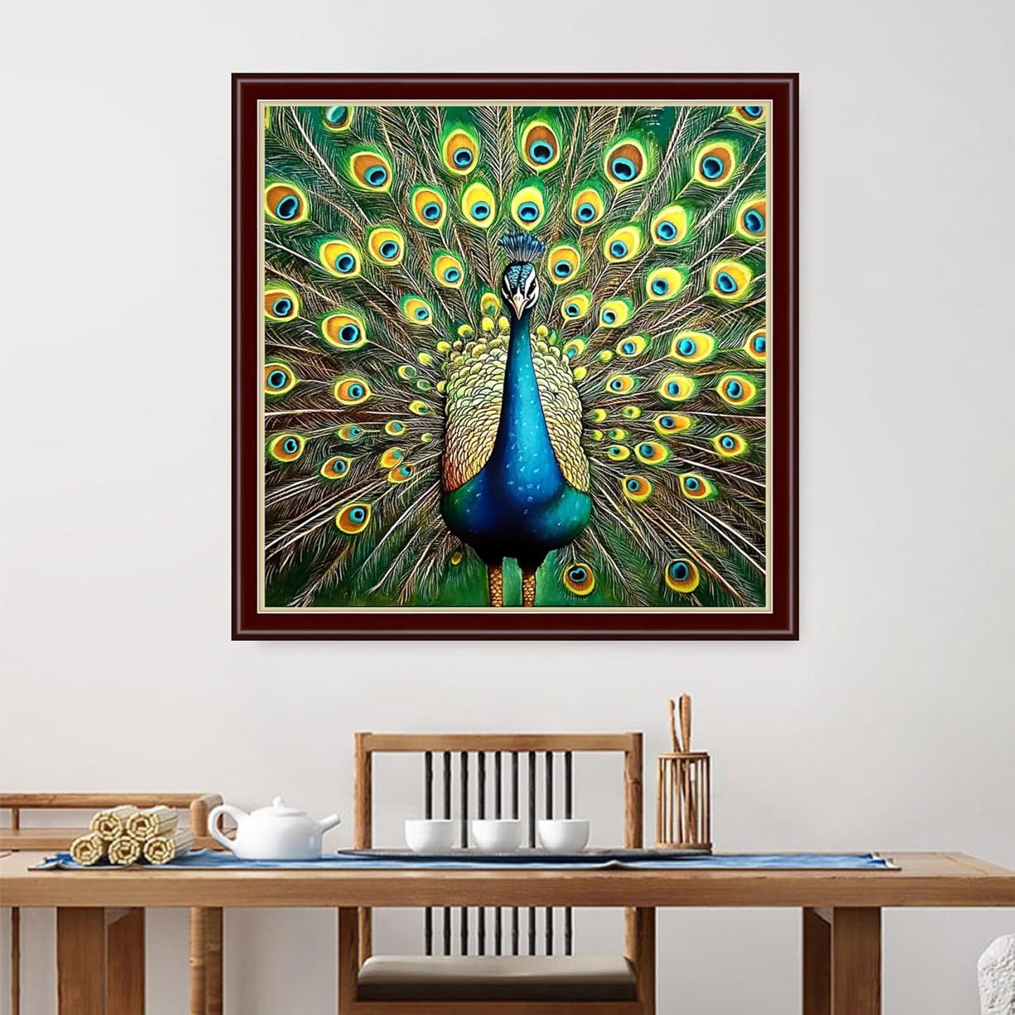 Dimensean Stamped Cross Stitch Kits Full Range of Embroidery Patterns Starter Kits for Beginners Adult or Kids DIY Cross Stitches Needlepoint Kits 11CT-Blue Peacock 18x18 inch