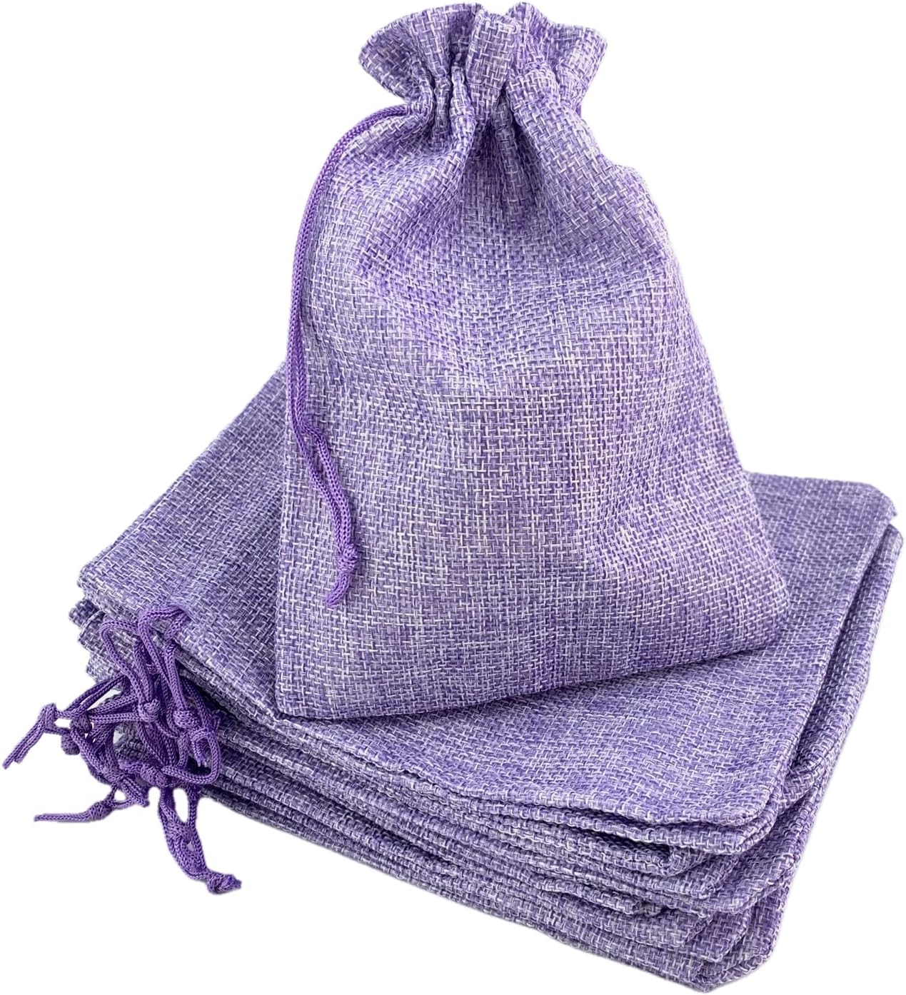 Palmhomee Pack of 25 Burlap Gift Bags with Drawstring Linen Jewelry Pouches Wedding Hessian Jute Bags for Birthday Jewelry and Treat Pouches Party Wedding Favors Gift Art and DIY Craft   (5x7 Inch, Lavender)