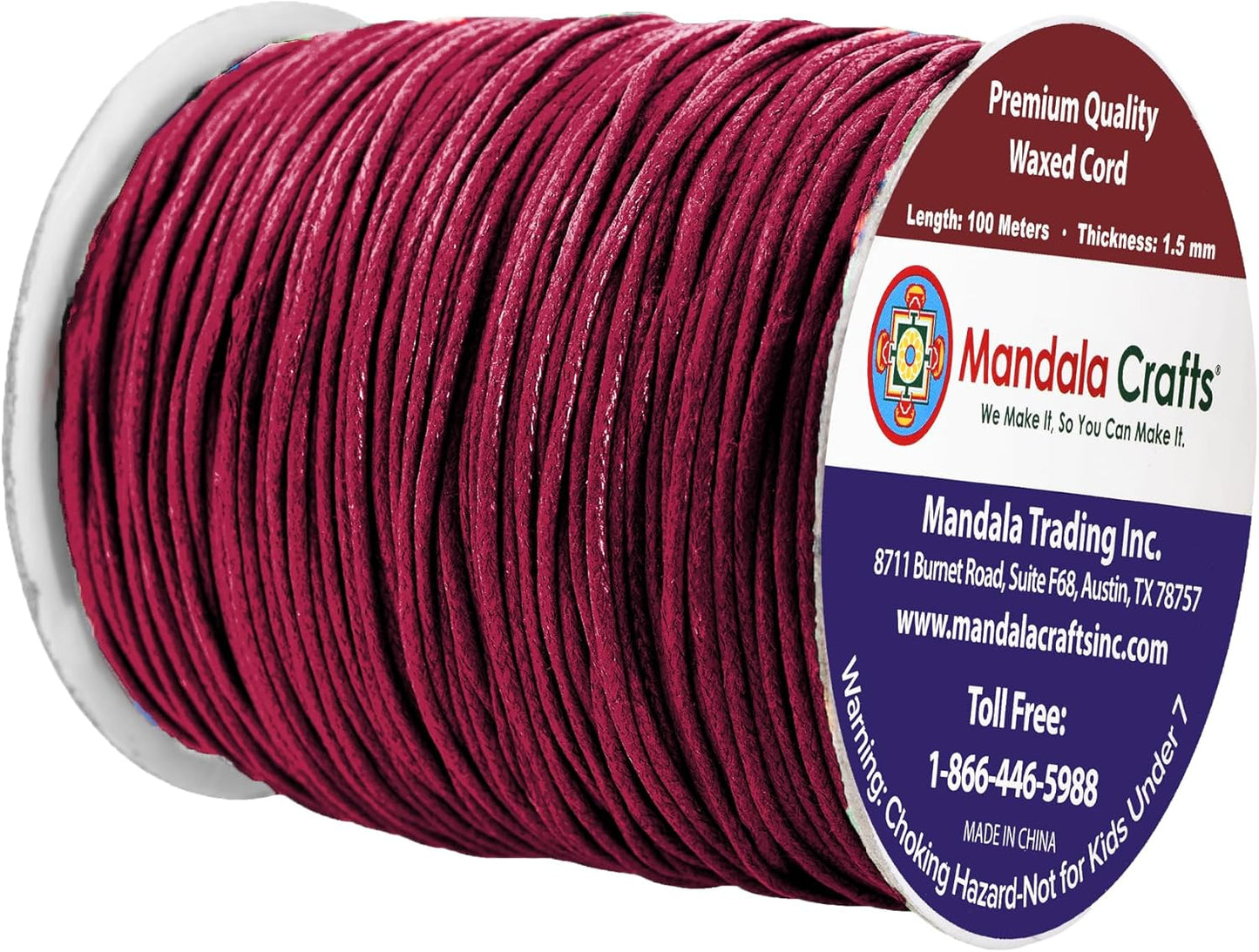 Mandala Crafts 1.5mm 109 Yards Maroon Cotton Waxed Cord for Jewelry Making Bracelet Cord Waxed String - Beading String Thread Jewelry Cords for Necklaces String