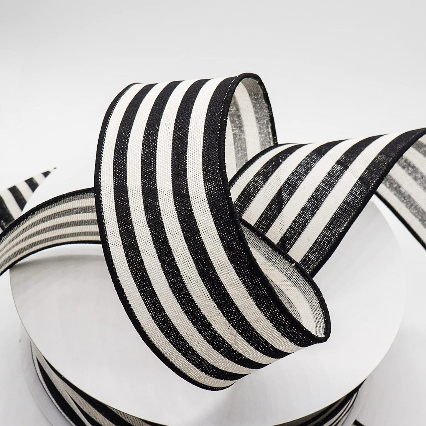 CT CRAFT LLC Striped Canvas Cotton Ribbon 2.5" x 50 Yards Ivory/Black Stripes for Thanksgiving Christmas Home Décor Gift Wrapping Outdoor Tree Topper Bow Wreath