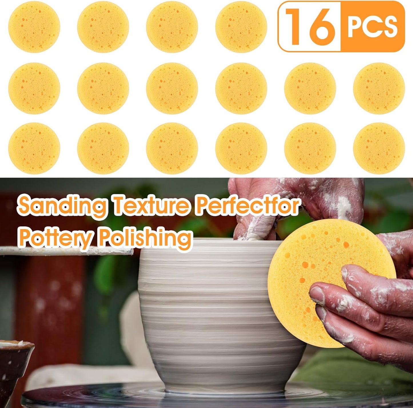 16 PCS Round Kitchen Cleaning Sponge Pottery Sponges Ymapinc 2.75 Inch Yellow Elasticity Pottery Sponges for Artist Paint Kitchen Shoes Leather Care Painting Face Art Crafts Household