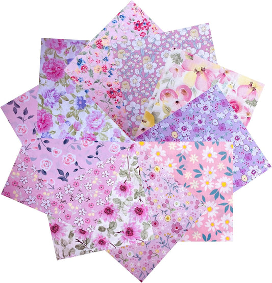 HANPATQUI 50PCS 10 x 10 inch Pink Printed 100% Cotton Fat Quarters Fabric for Sewing and Quilting Bundles Precut Fabric Square for DIY Craft Patchwork