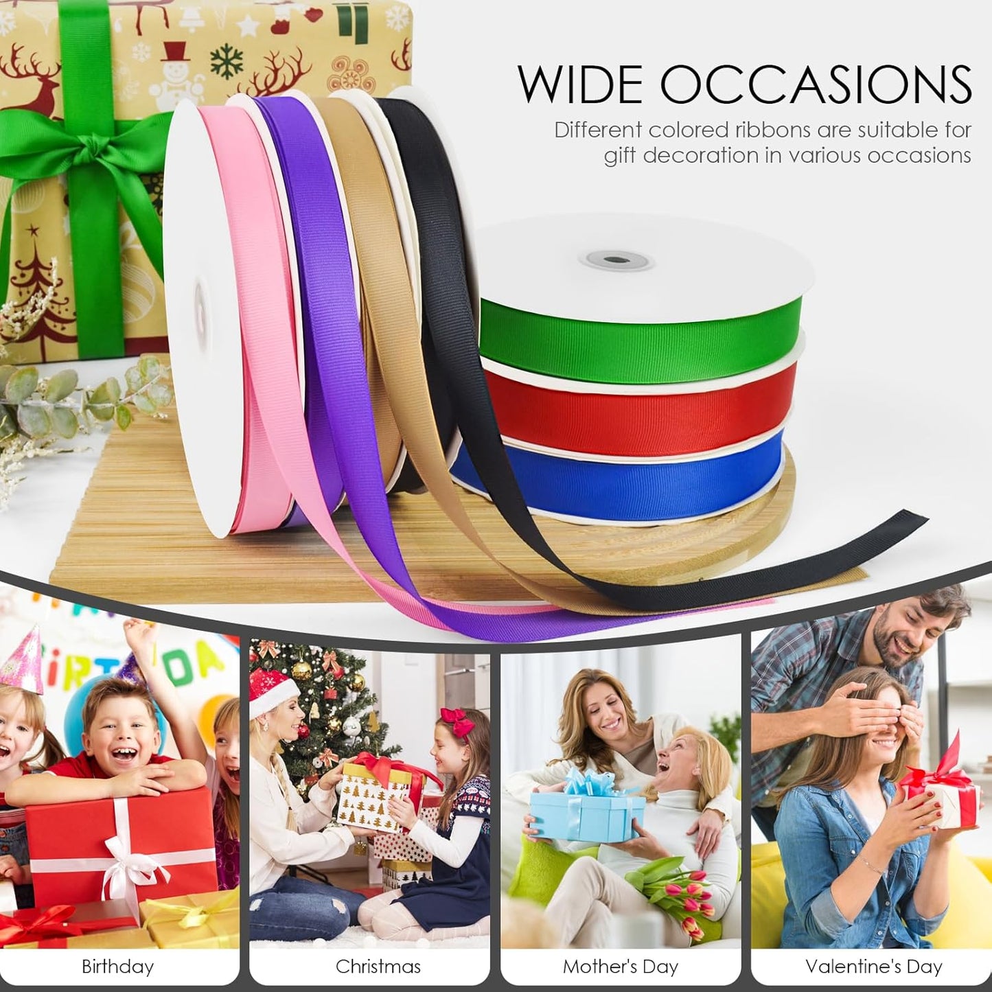 100 Yards 1 inch Grosgrain Ribbon, Solid Color Fabric Ribbon Perfect for Gift Wrapping, Wedding, Handmade Bows, Floral Bouquets and Party Decoration(Black)