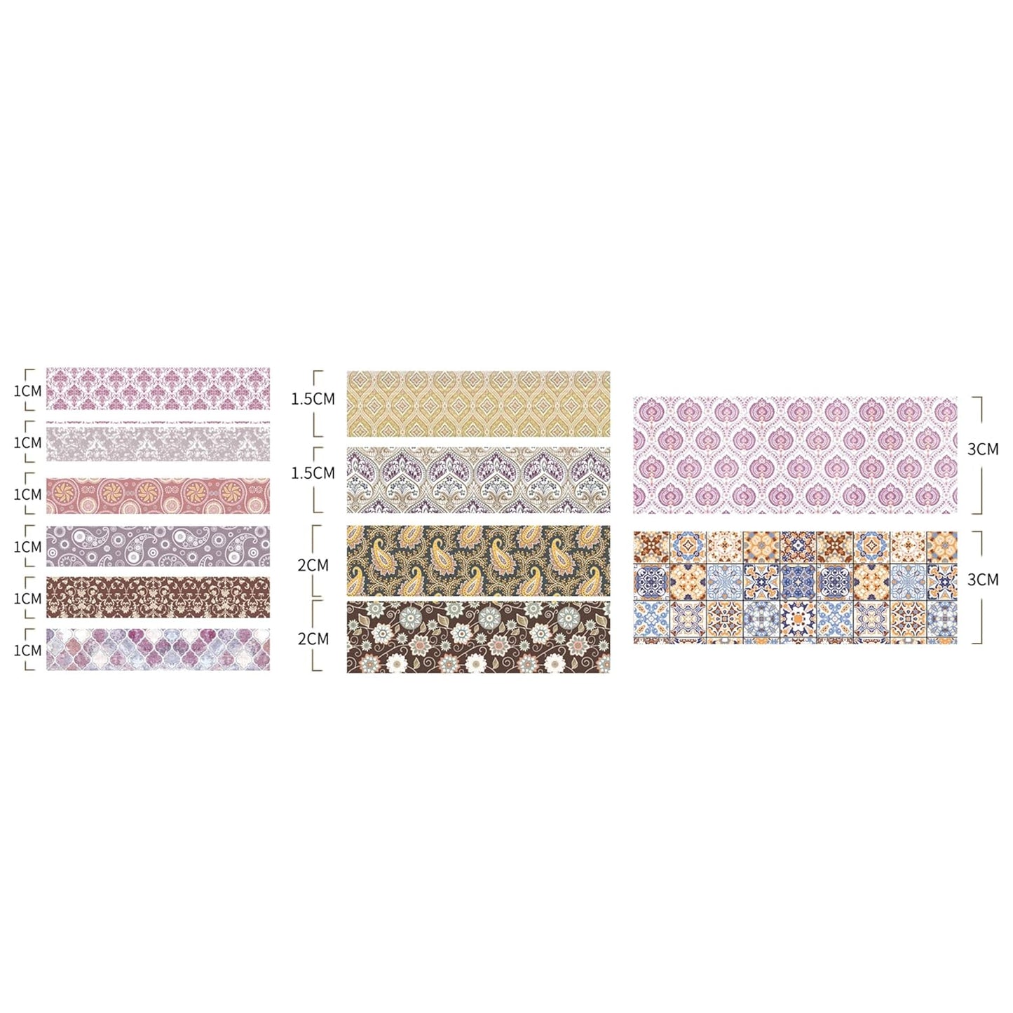 12 Rolls Exotic Charm Washi Tape Set Floral Arts Adhesive Tapes Geometric Garden Decorative Masking Tape Sets for Craft, Kids, Scrapbook, DIY, Gift Wrapping (Amethyst Elegance)