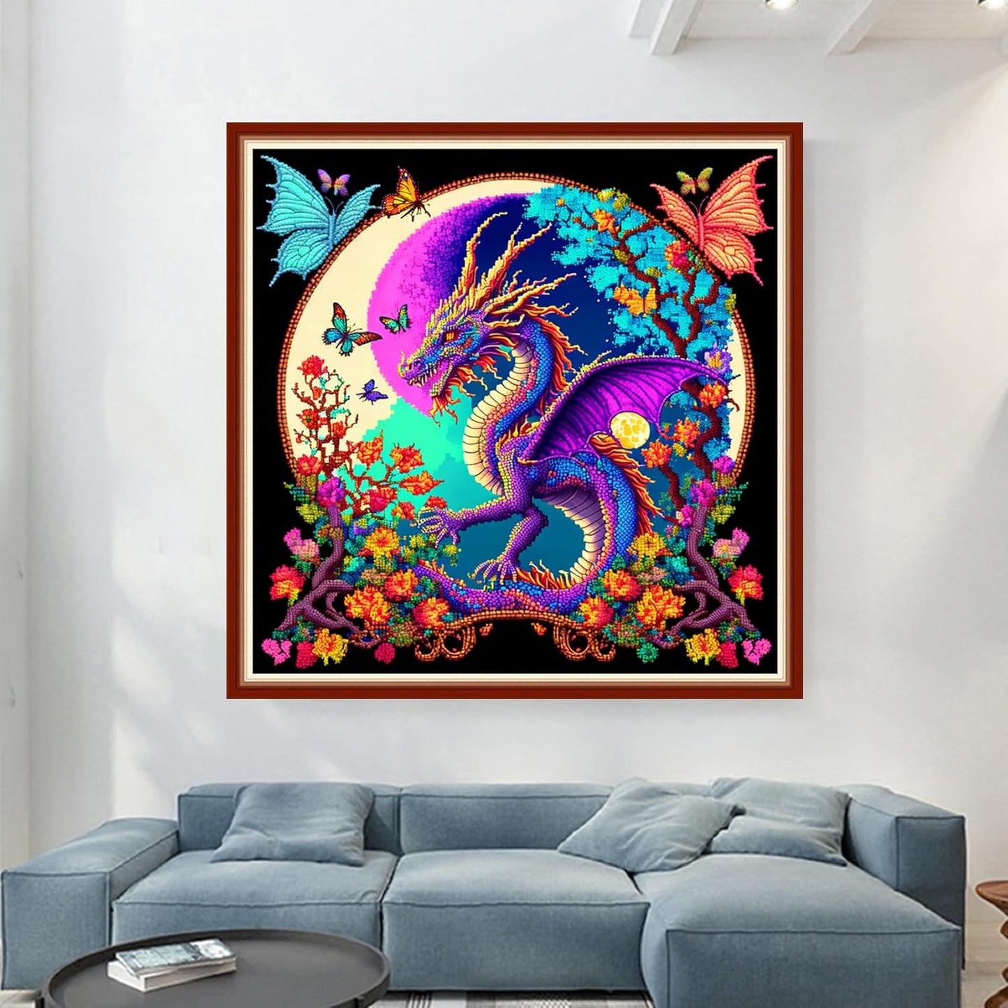 Dimensean Stamped Cross Stitch Kits Full Range of Embroidery Patterns Starter Kits for Beginners Adult or Kids DIY Cross Stitches Needlepoint Kits 11CT-Wolf Flower 17.7x17.7 inch