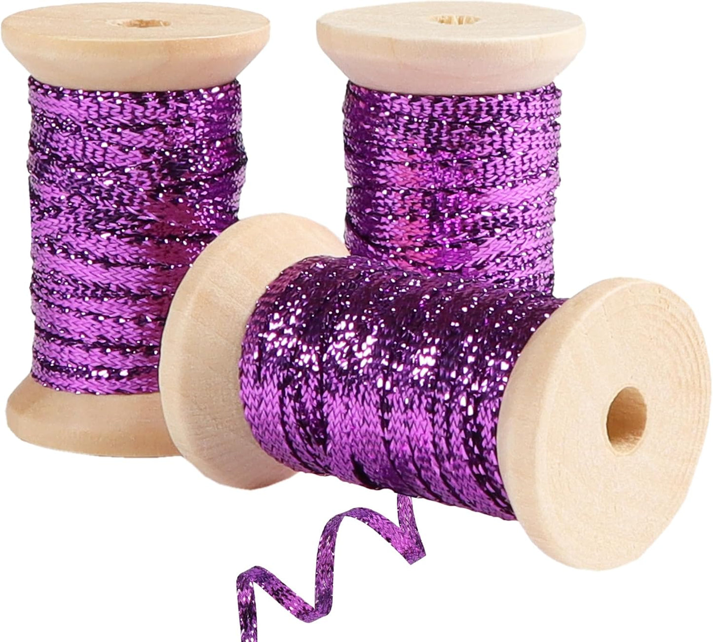 Purple Thin Ribbon 1/8 inch Metallic Braided Double Faced Ribbons Curling Ribbons for Balloon String Crafts Gift Wrapping Party Wedding Christmas Ornaments Decoration 7 Yard x 3 Rolls