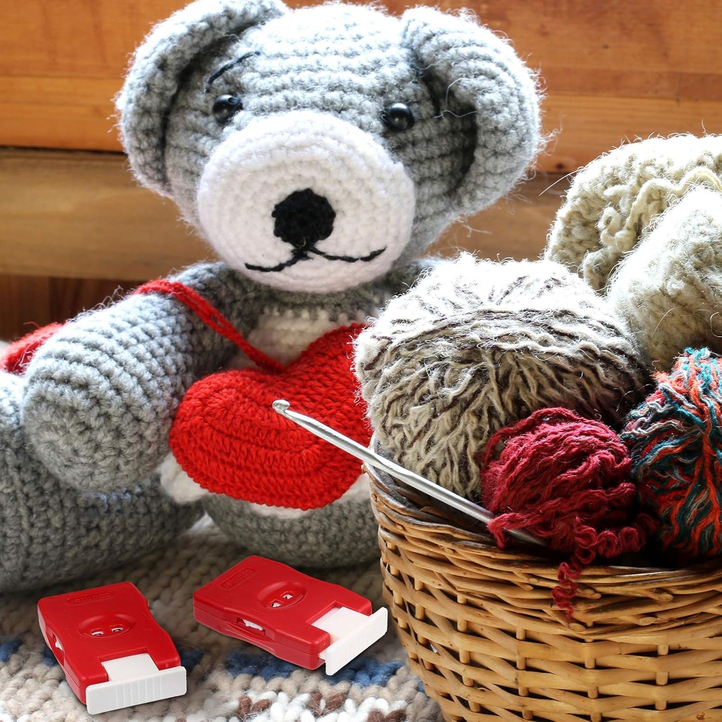 4 Pieces Knitting Counter Stitch Needle Marking Tool Mini Crochet Stitch Knitting Stitch Plastic Knit Stitch Counter, Red