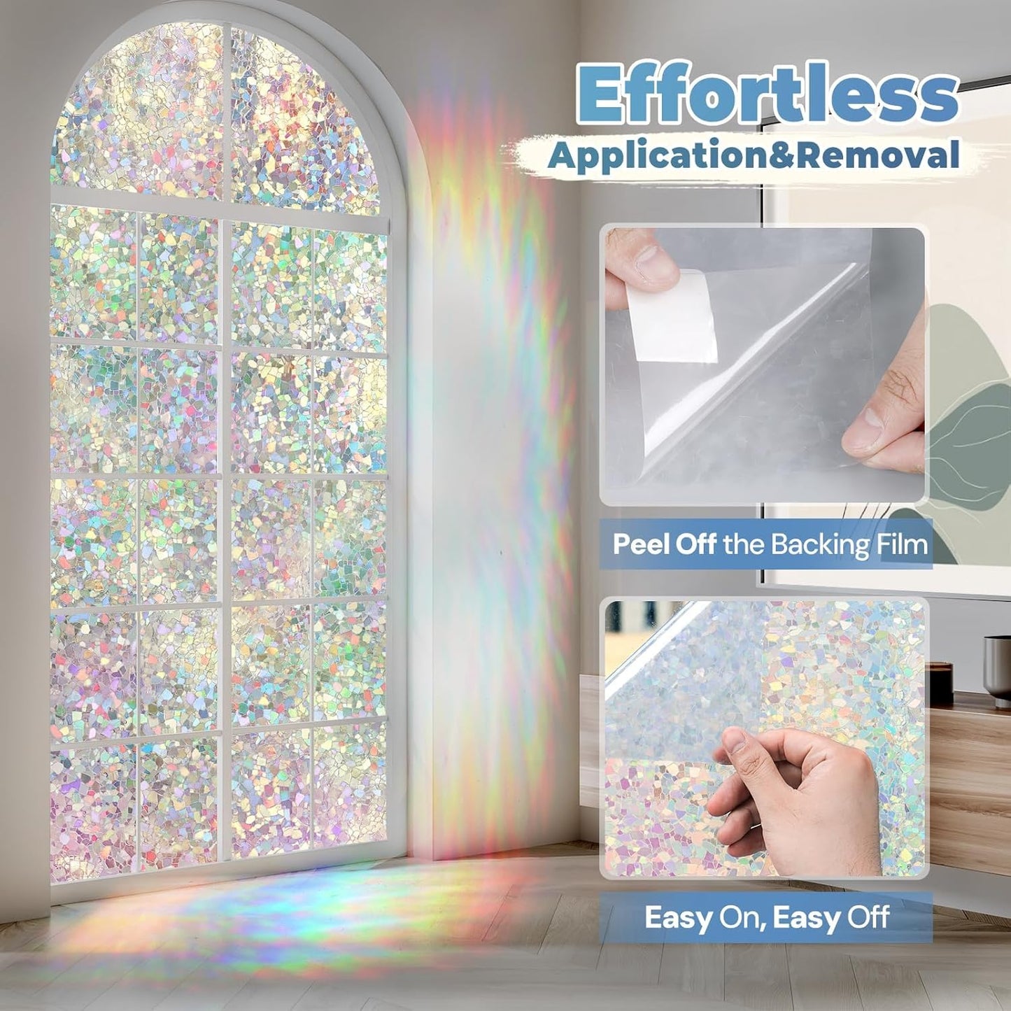DOWELL Window Privacy Film Rainbow Film, Stained Glass Decorative Sticker, Static Cling Non-Adhesive Glass Clings, Sun Blocking Heat Control Window Coverings for Home Door, 17.5" x 118.1"
