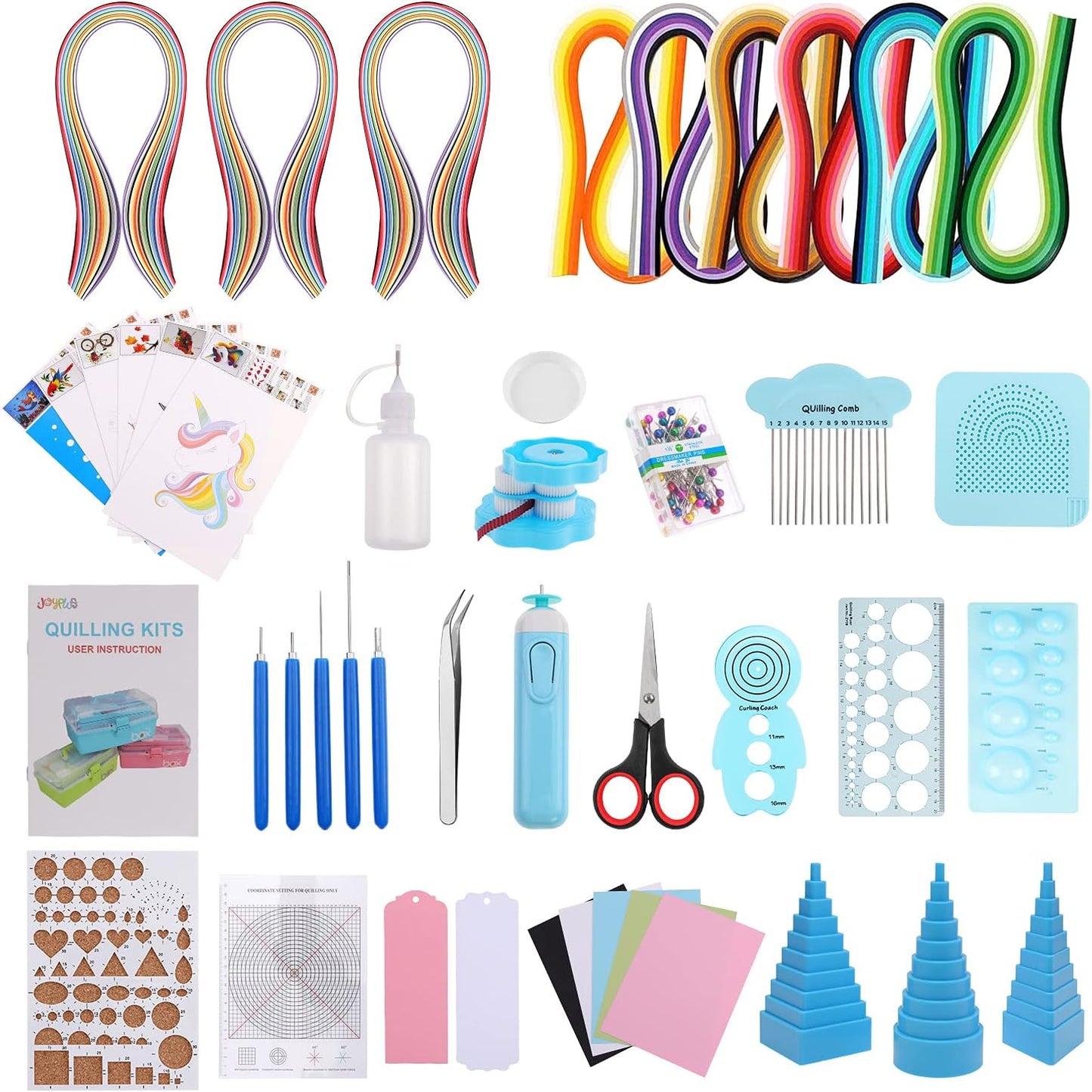 JoyPlus Quilling Kits for Beginners with Manual, 24 Tools & Supplies with Durable Storage Box, Updated Paper Crimper Tool, Premium Husking Board & Electronic Pen Green