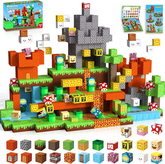 Magnetic Blocks-150 PCS Build Adventure Game Castle World Set - Magnetic Building Cubes Stacking, STEM Montessori Sensory Toys for Kids Boys Girls Ages 3 4 5 6 7 8 9 10 Eater Birthday Gifts