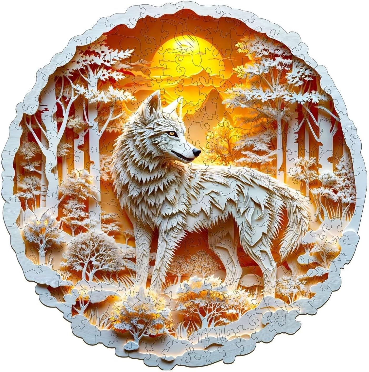 Wooden Puzzles for Adults, 3D Wolf Wooden Puzzles 290 Pieces, Unique Animal Shaped Wood Challenging Jigsaw Puzzles Gifts for Adults, 13.4x13.4in