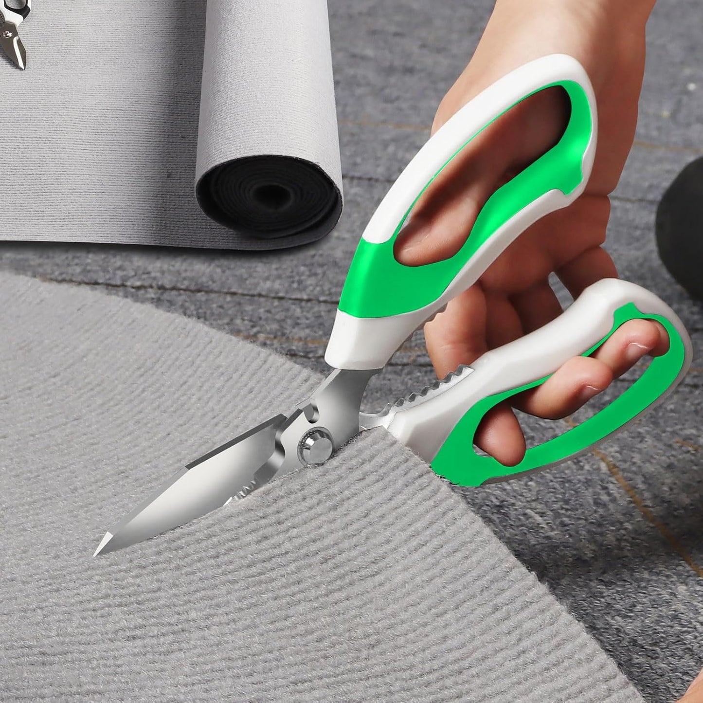 Utility Scissors Heavy Duty: sharp Scissors All Purpose heavy duty, Easy Cutting Carpet, Cardboard, Wires, Leather, Fabric（8'' Green）
