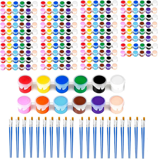 20 Pack Mini Acrylic Paint Set, 12 Colors Washable Paint Strips for Kids & Adults - Includes 40 Brushes (20 Flat + 20 Pointed), 280 PCS kids Paint Kits for Easter Eggs, Birthday, Classroom Party